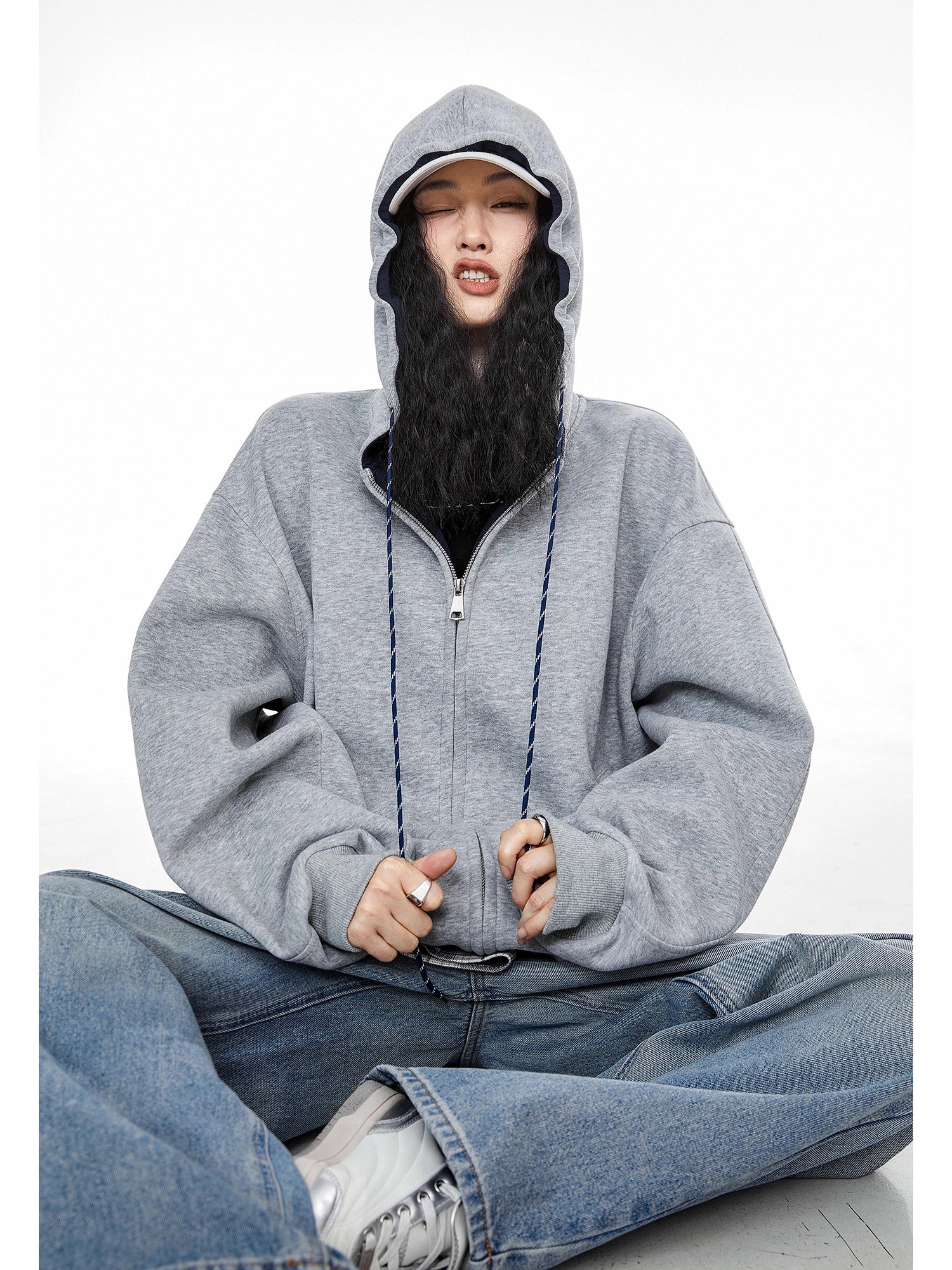 ICH MODE 美式复古加绒连帽外套女秋冬2025新款宽松卫衣开衫上衣