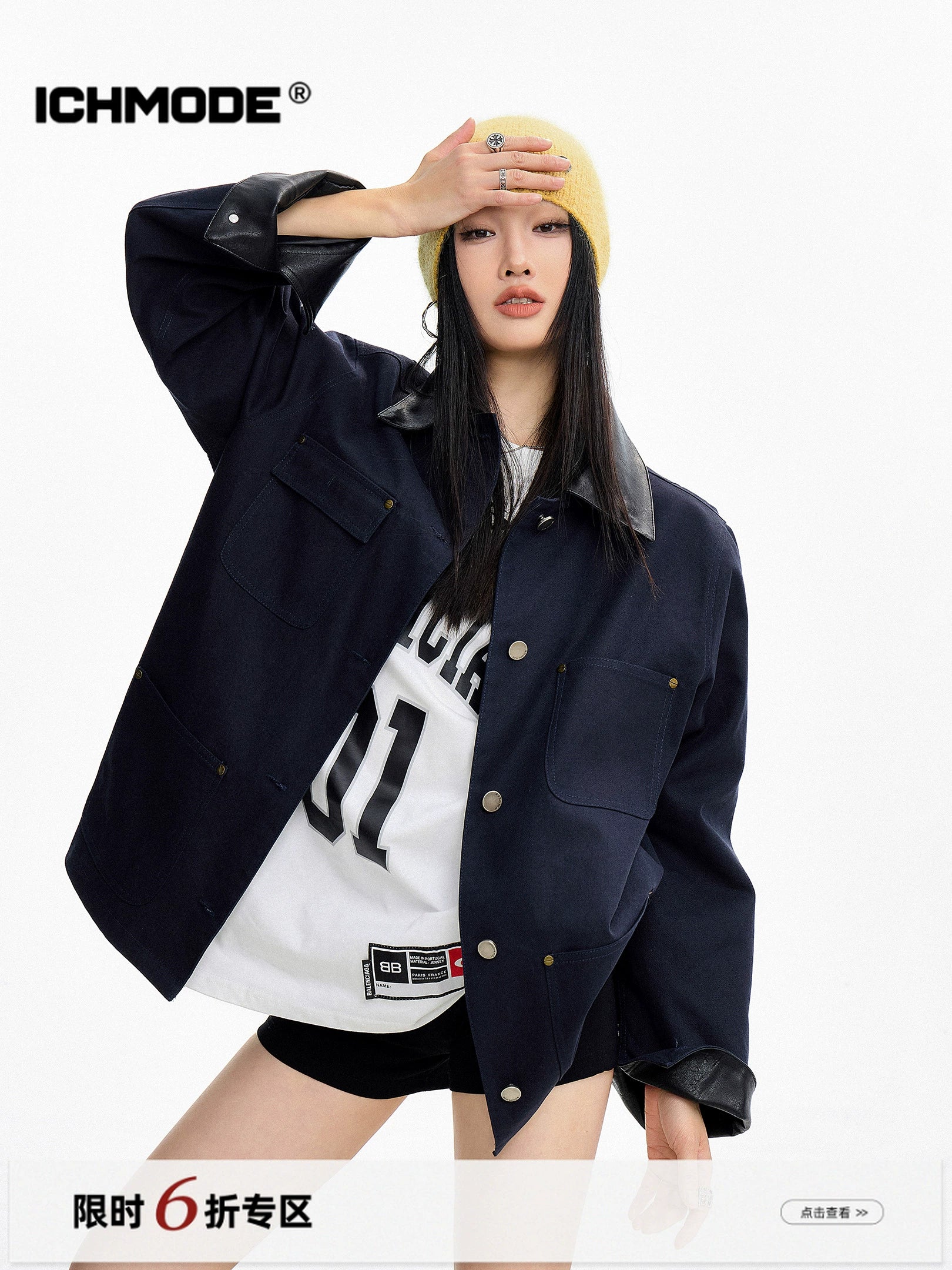 ICH MODE 美式复古巴恩风短款风衣外套女秋冬季宽松开衫夹克上衣