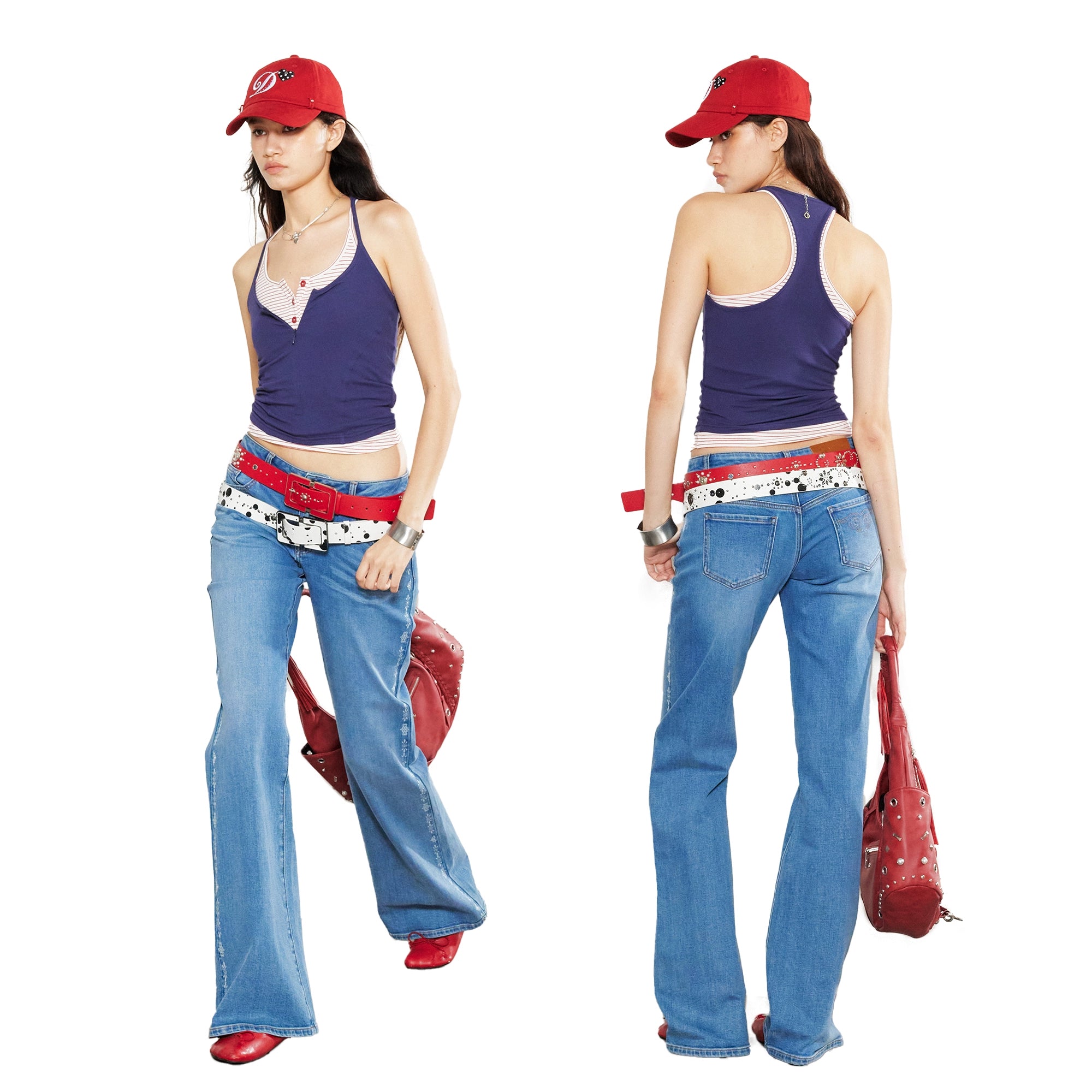 2th Desire真两件复古撞色亲肤叠穿甜辣工字背心吊带无袖上衣女