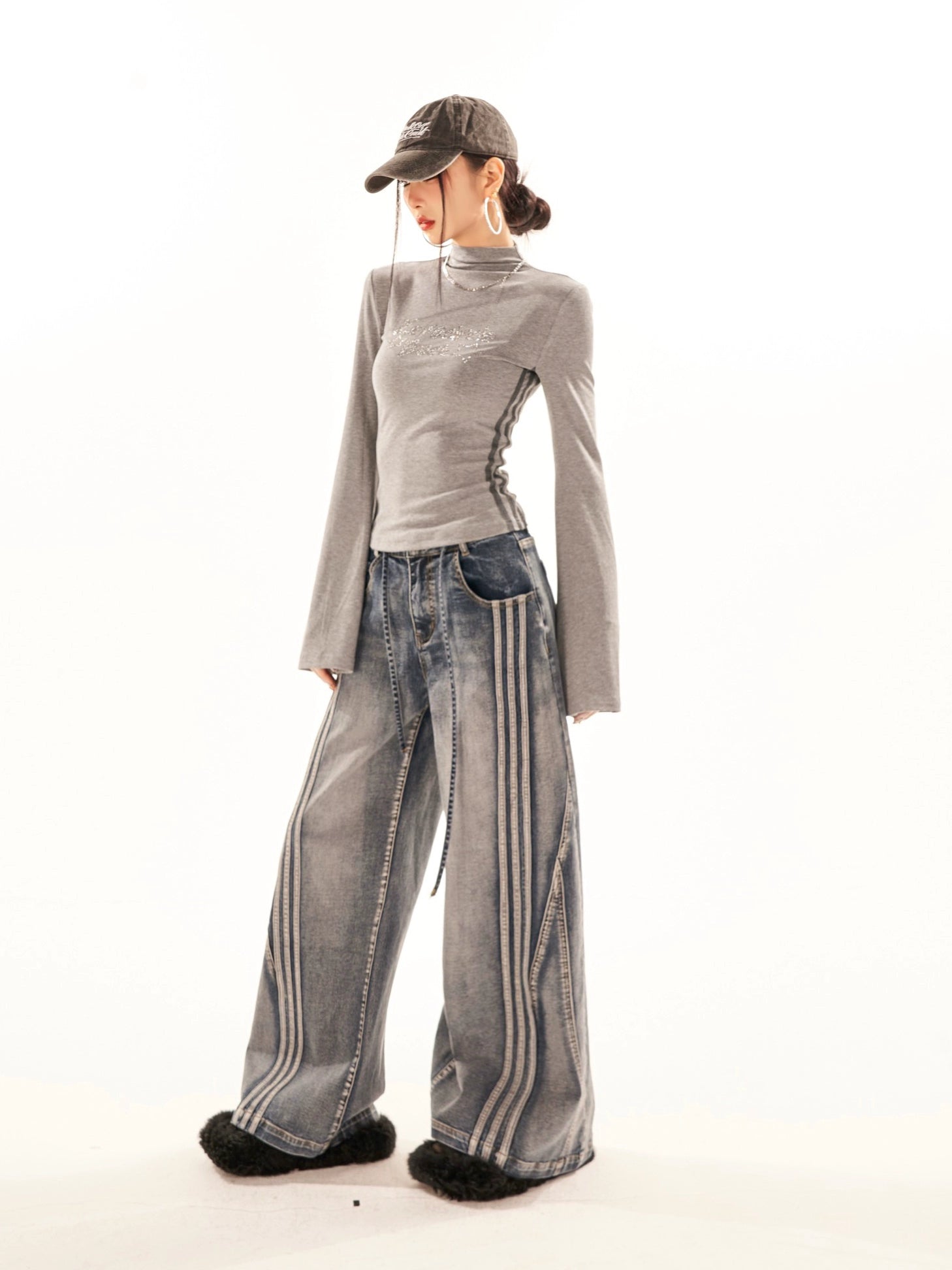 野生zerocircle复古水洗直筒牛仔裤女春季设计感显瘦宽松阔腿裤子