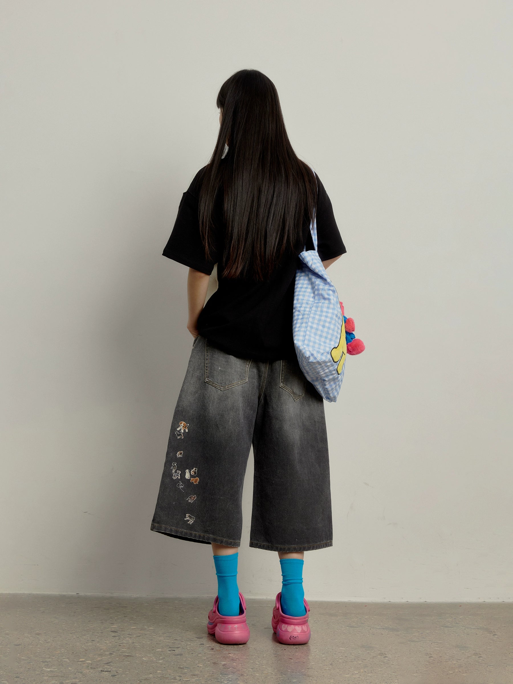 “花语”| eeee小众设计感趣味涂鸦短袖衬衫黑白撞色华夫格衬衣夏