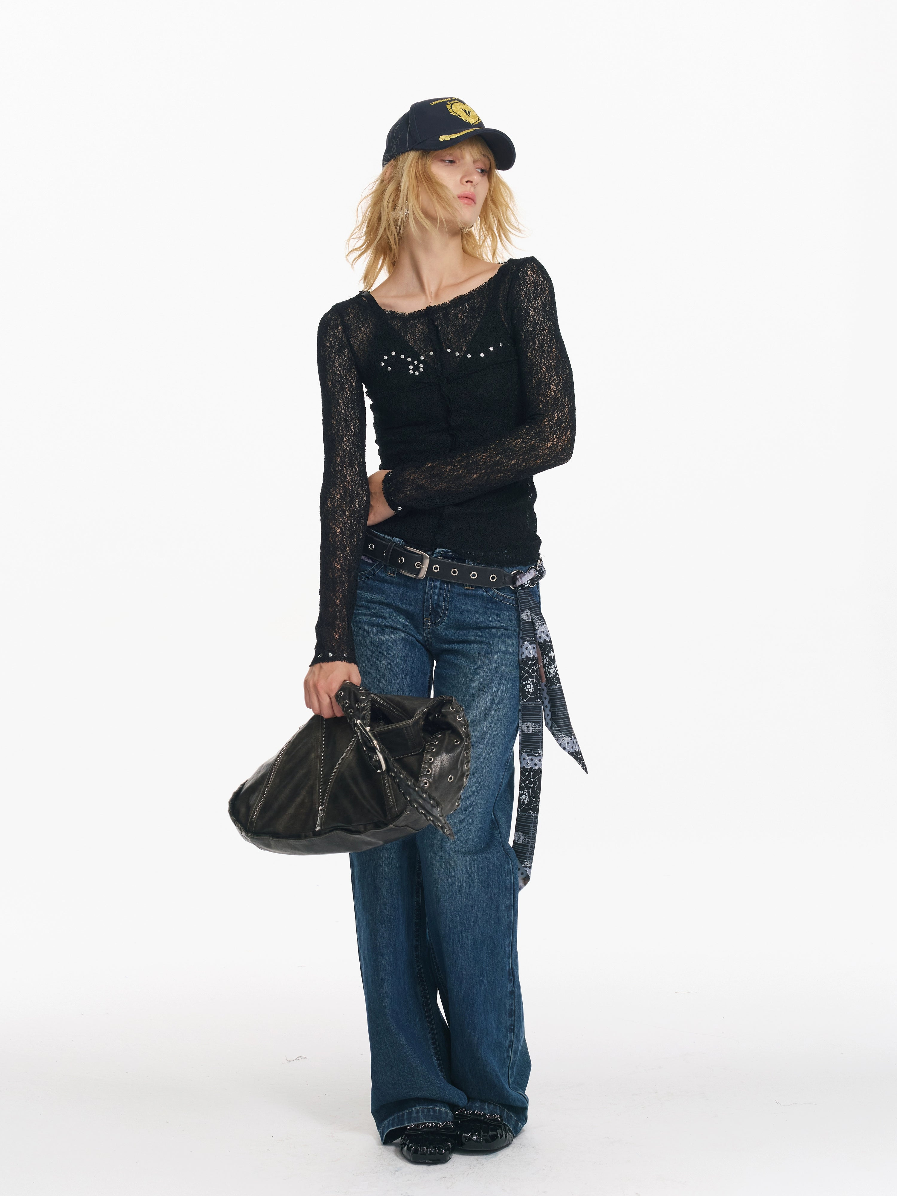 2th Desire 缠绕珠片烫钻设计小众镂空朋克感修身显瘦罩衫上衣女