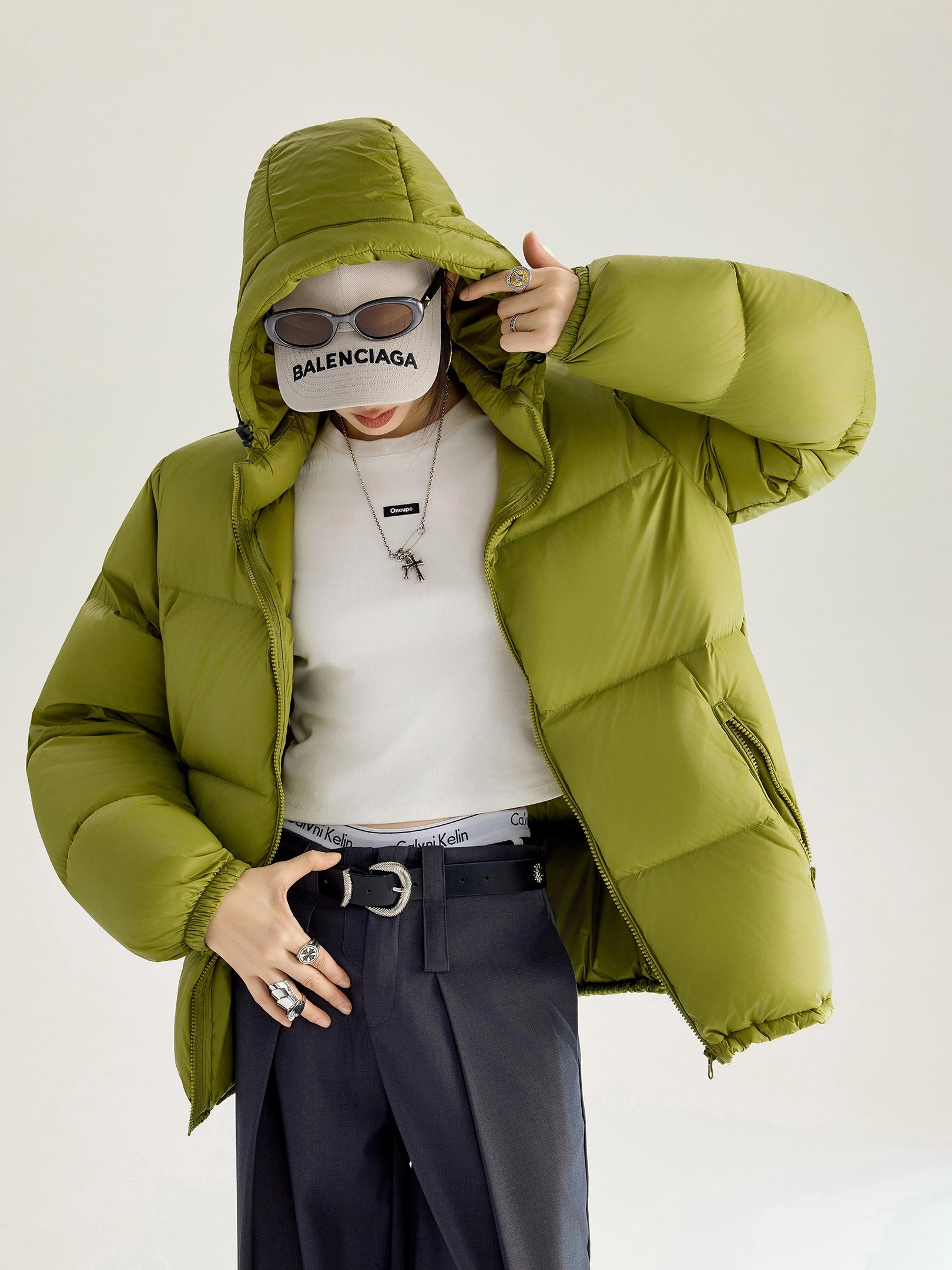 ICH MODE 美式复古泡芙连帽羽绒服女冬季90白鸭绒防寒保暖面包服