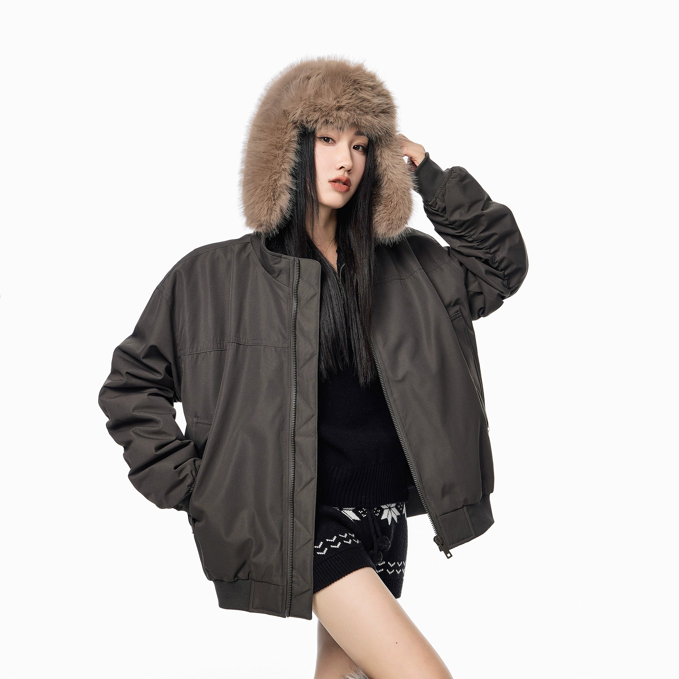 ICH MODE 90白鸭绒美式复古立领轻薄羽绒服女秋冬季保暖夹克外套