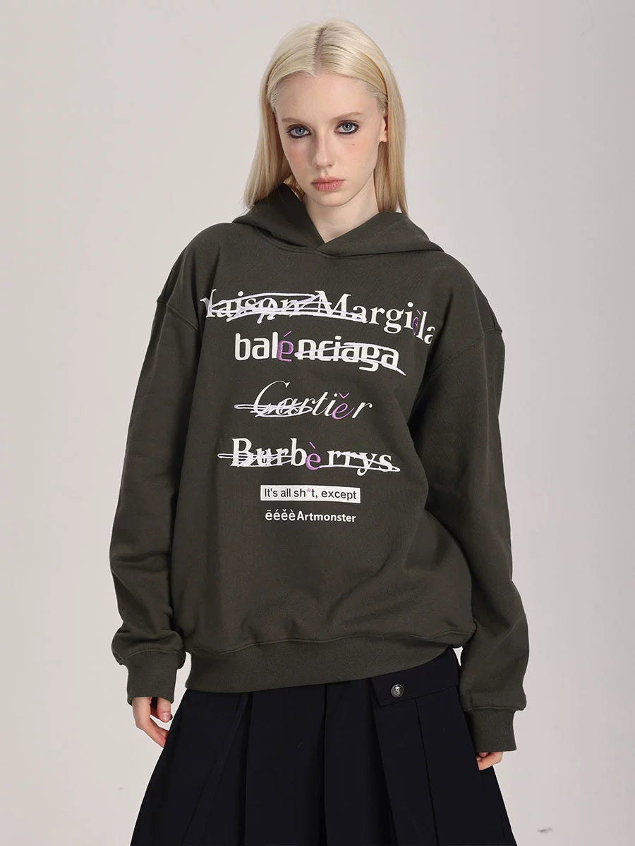 eeeeArtmonster创意"恶搞"标语美式连帽卫衣男女高街ins情侣帽衫