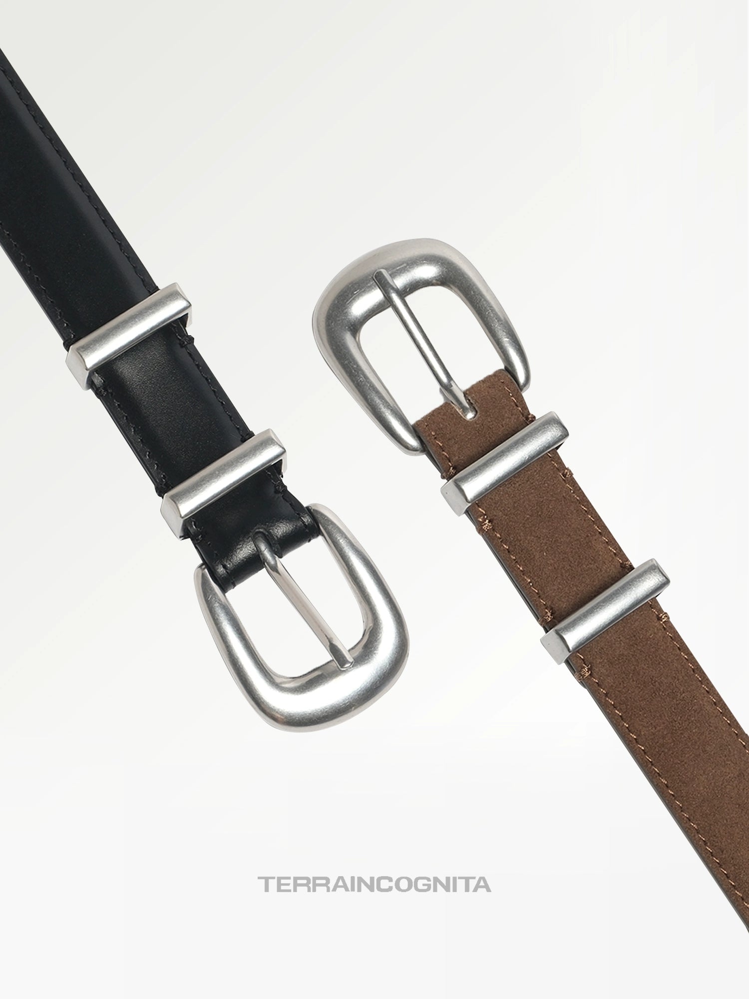 头层牛皮/棕麂皮银扣复古老钱风细款男女腰带TERRAINCOGNITA