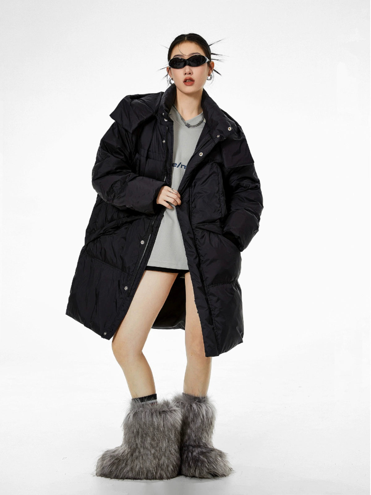 ICH MODE 美式复古中长款羽绒服女款冬季流行面包服外套2024新款