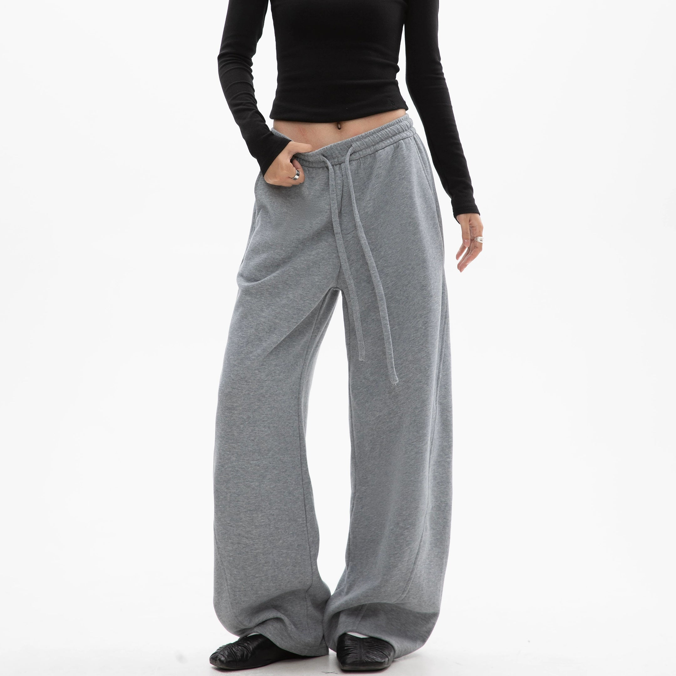 ICH MODE 美式加绒休闲裤女秋冬新款运动卫裤宽松直筒百搭阔腿裤