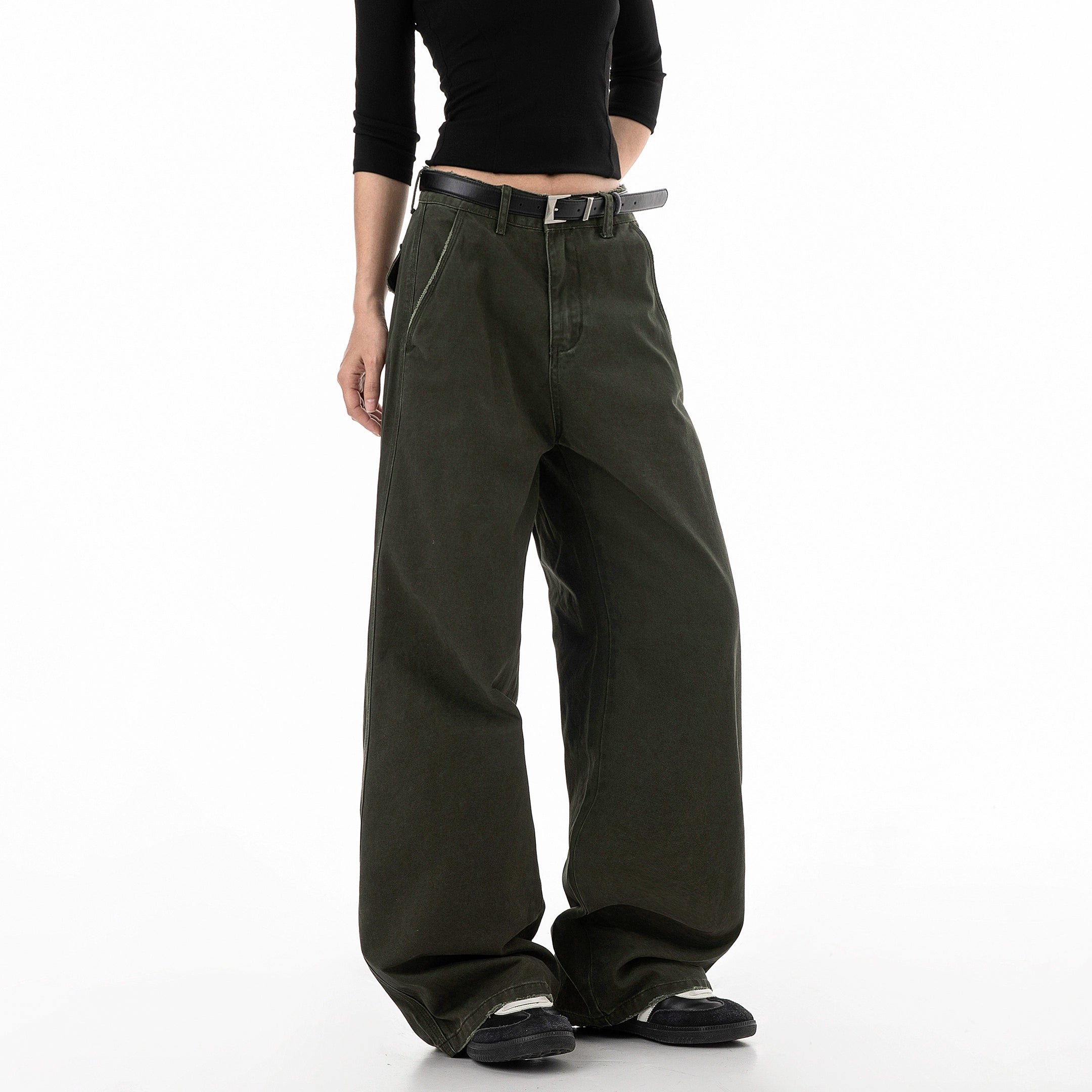 ICH MODE 美式复古水洗直筒裤女秋冬宽松阔腿裤工装休闲裤牛仔裤