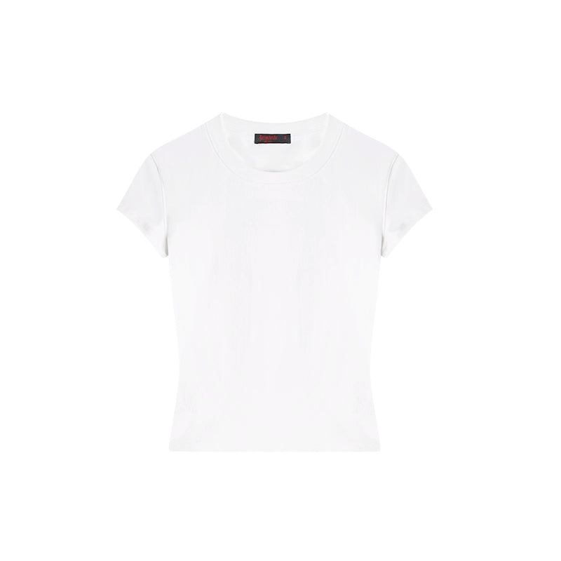 野生zero 白黑灰色正肩短袖t恤女夏季辣妹修身显瘦短款上衣打底衫