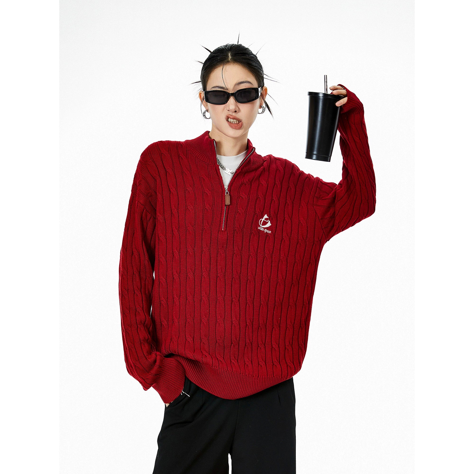 ICH MODE 美式复古半高领毛衣女秋冬季慵懒风软糯针织杉外套新款