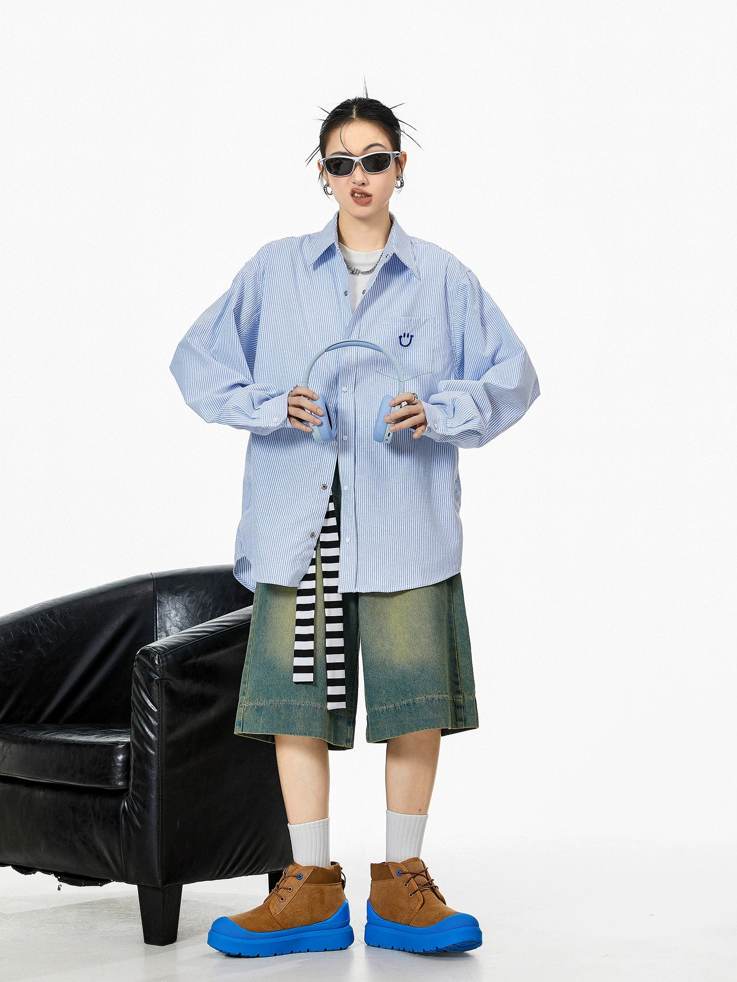 ICH MODE 美式复古条纹衬衫女秋2025新款宽松流行衬衣外套上衣