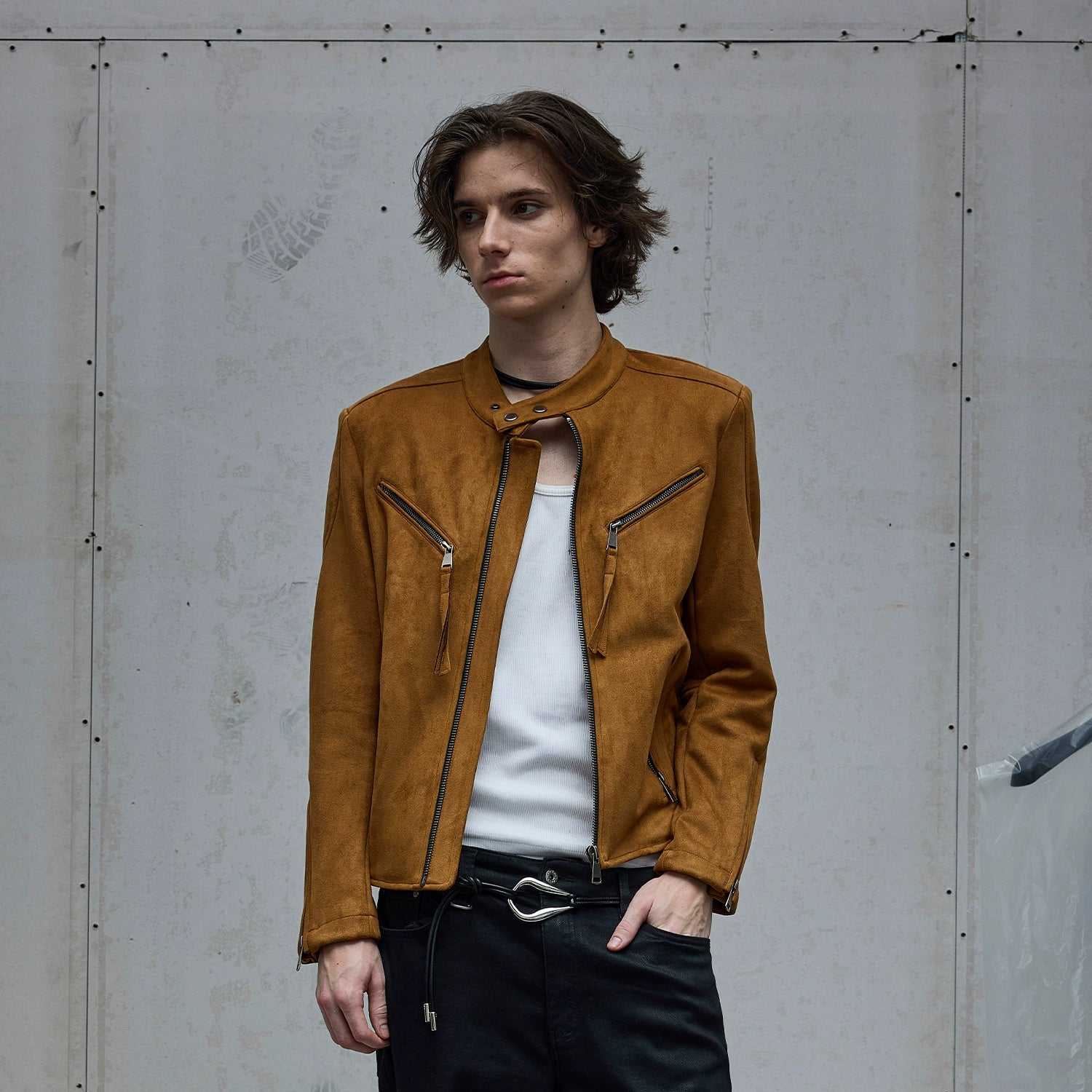 棉羊绒麂皮手感立领夹克修饰肩型合身外套Nico同款TERRAINCOGNITA