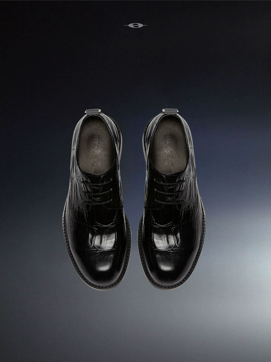 压纹拼接反光D扣通勤德比鞋增高休闲头层牛皮TERRAINCOGNITA