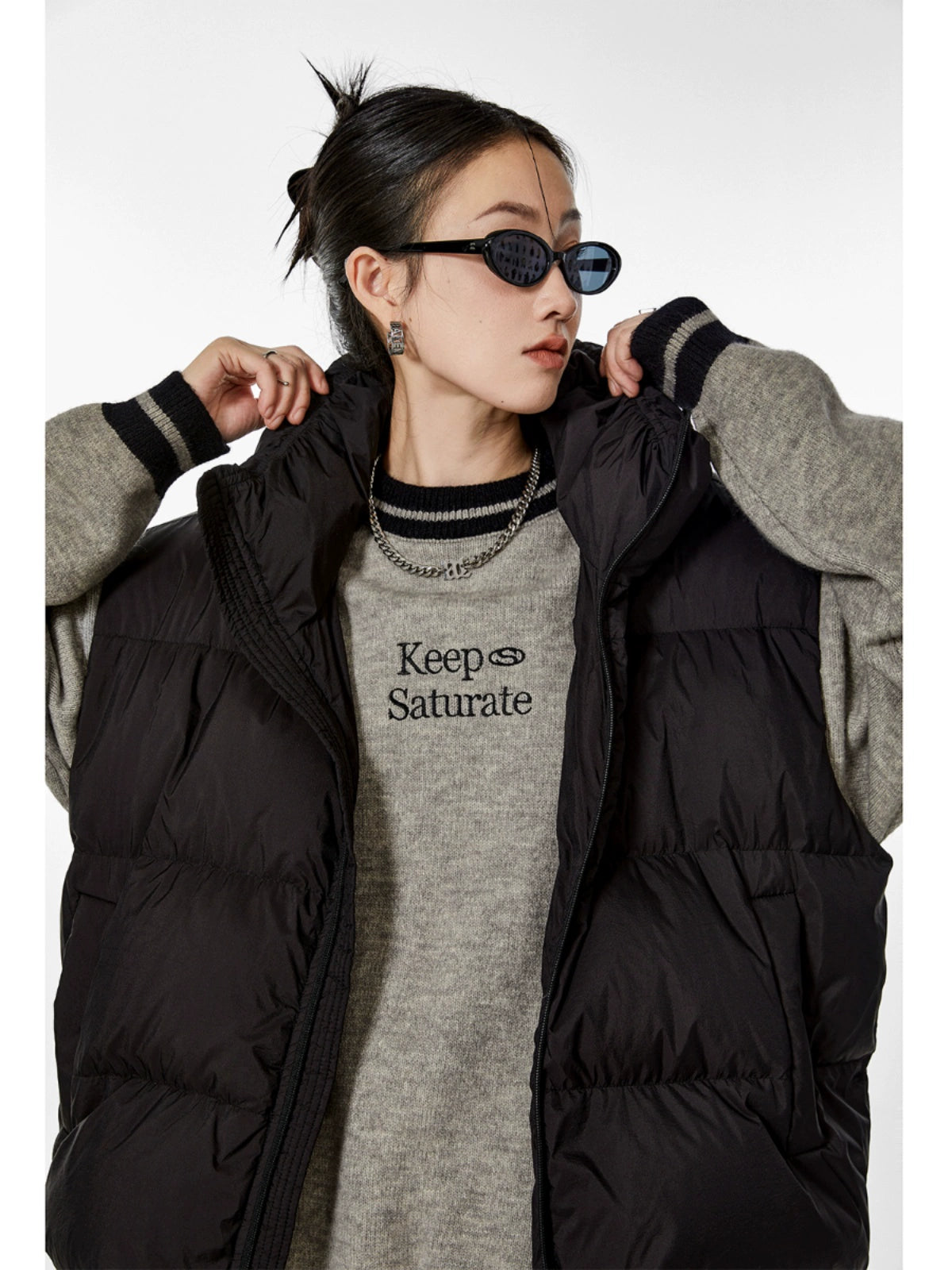 ICH MODE 美式复古圆领毛衣秋冬女宽松针织衫外套慵懒风2025新款