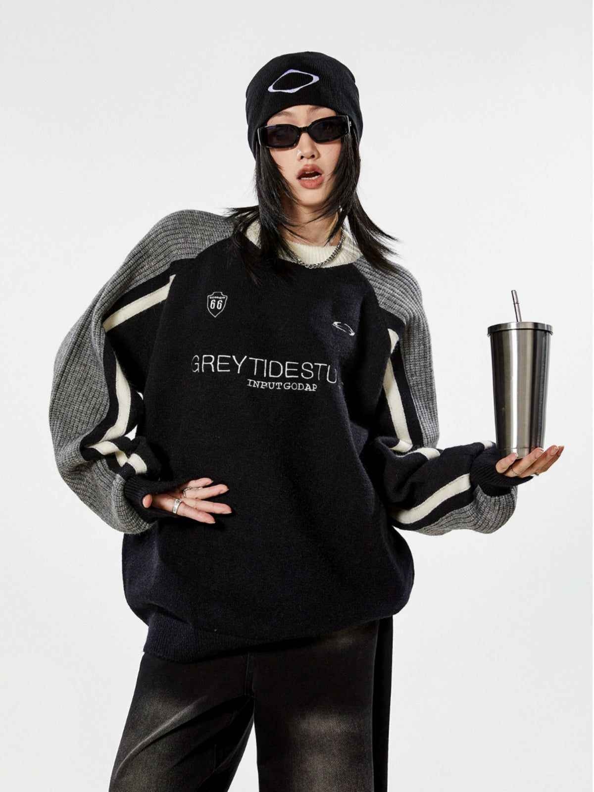 ICH MODE 美式复古套头毛衣女秋冬2025新款慵懒风针织衫外套上衣