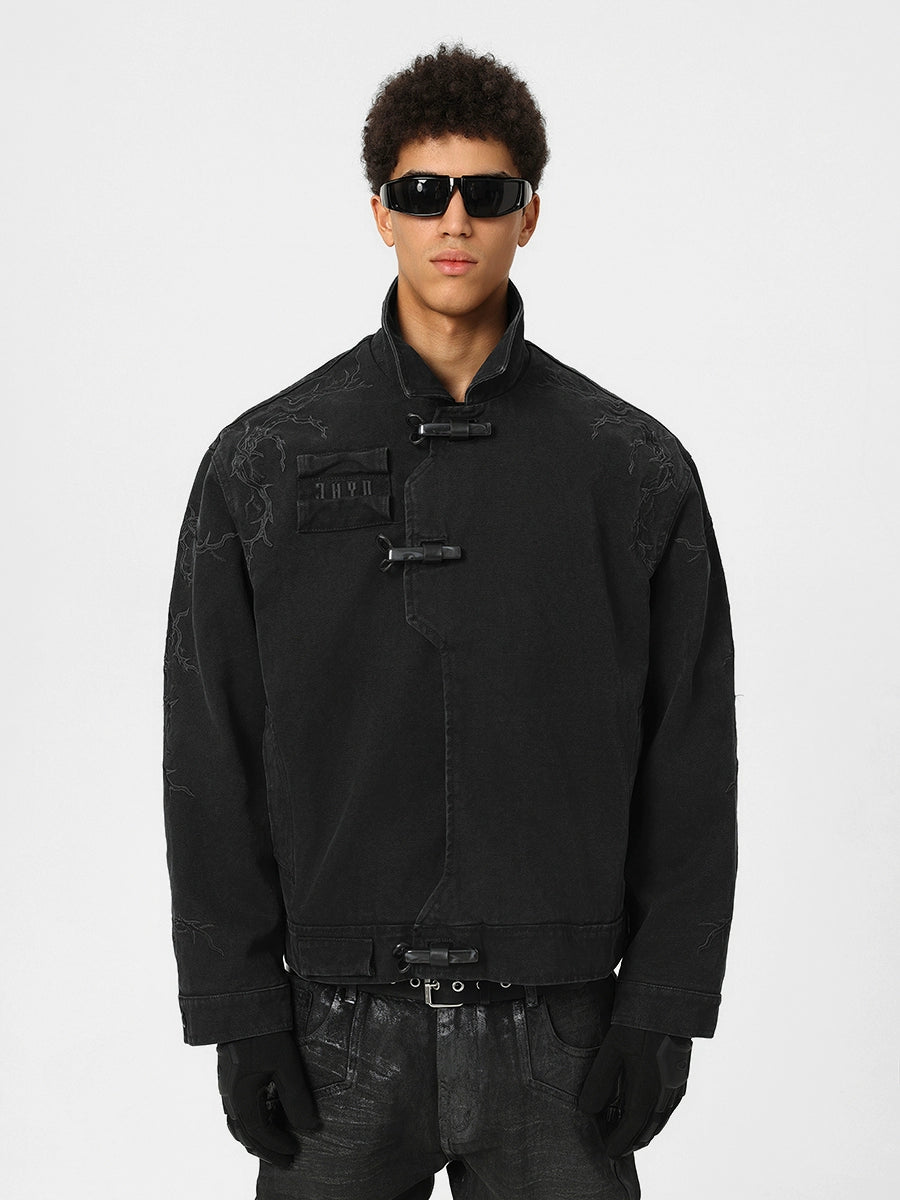 【丞磊同款】JHYQ荆棘新国风重磅机车夹克男潮牌荆棘绣棒球服外套