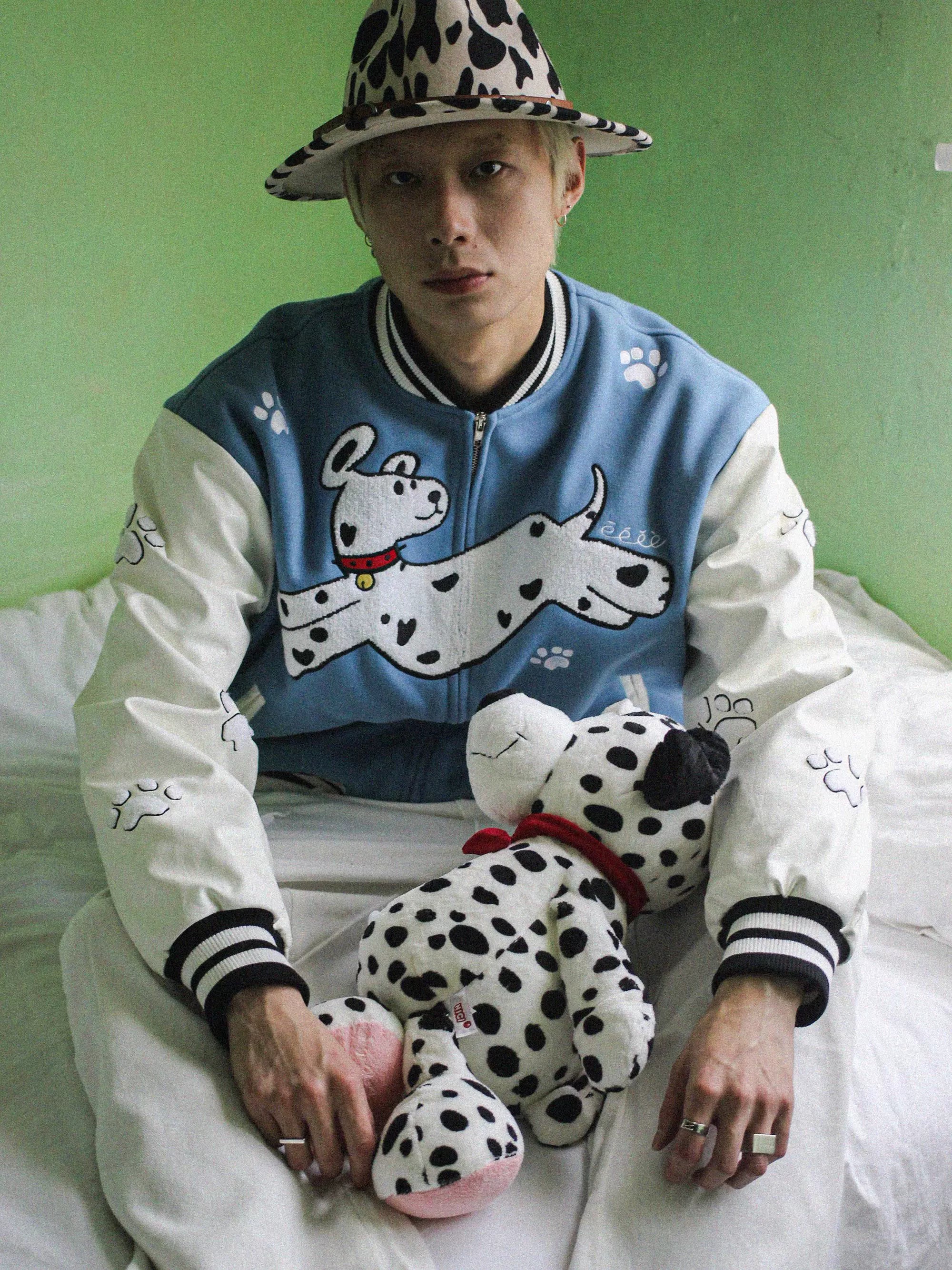 “逃跑小狗” | eeeeArtmonster24FW斑点狗蓝白棒球服棉外套夹克