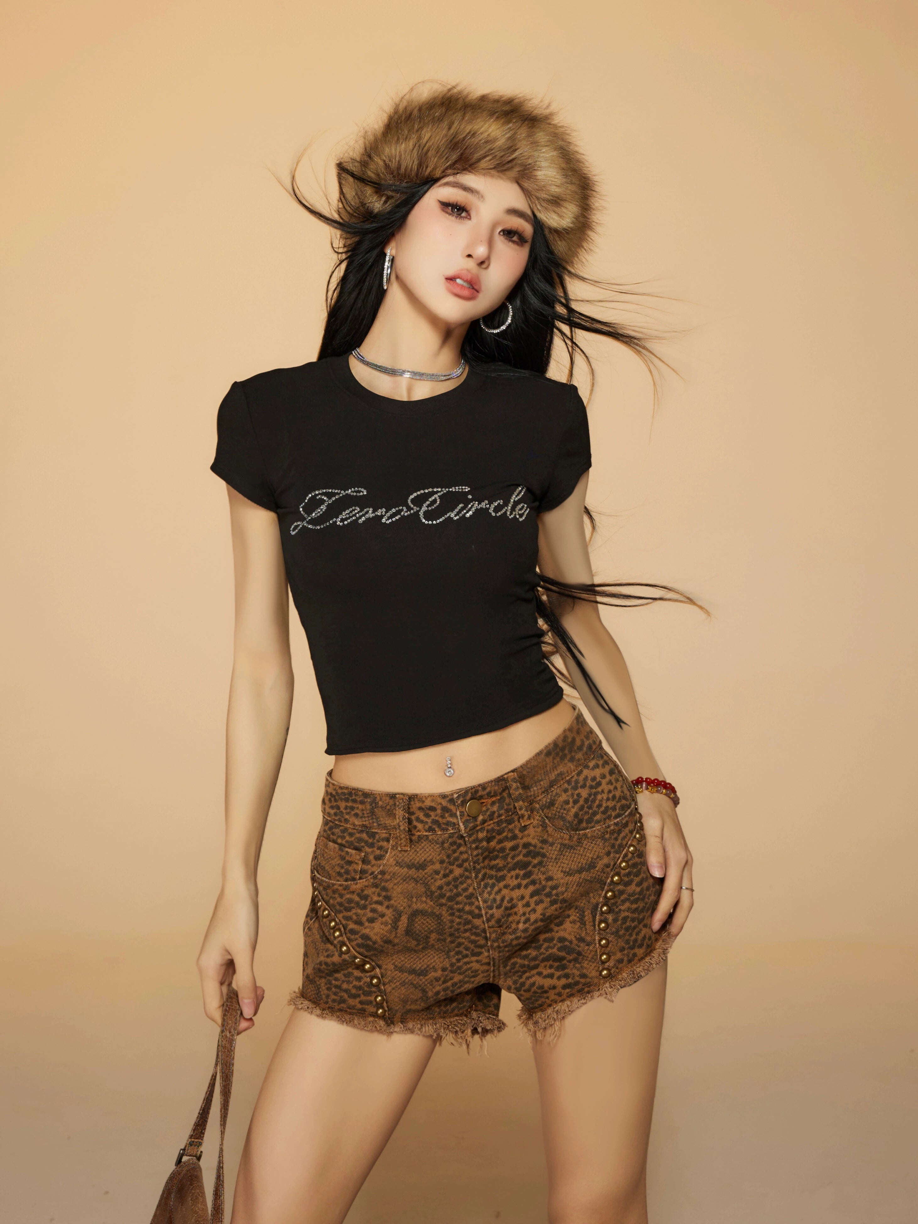 野生zerocircle休闲短裤女夏季季辣妹设计感小众修身显瘦蛇纹裤子