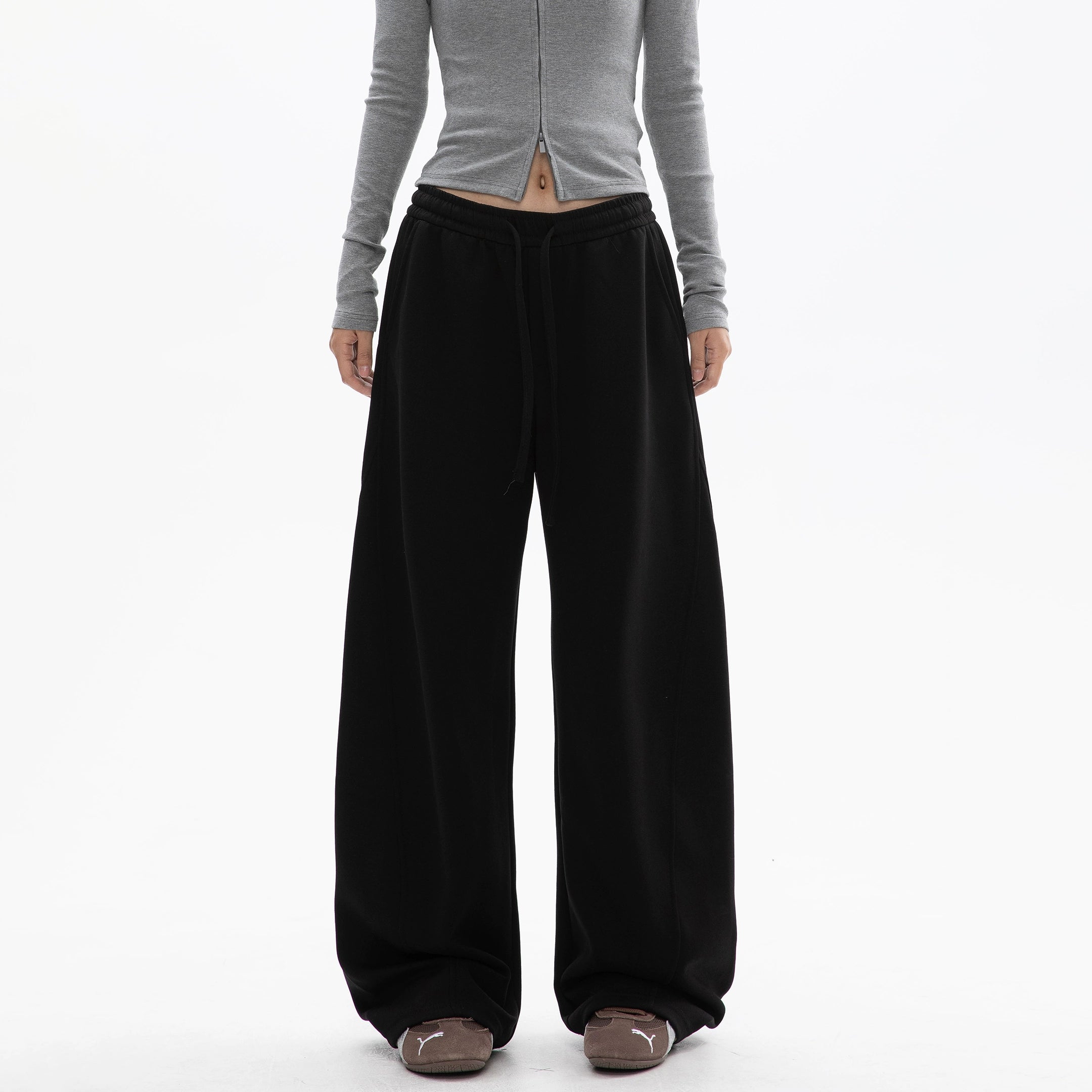 ICH MODE 美式加绒休闲裤女秋冬新款运动卫裤宽松直筒百搭阔腿裤