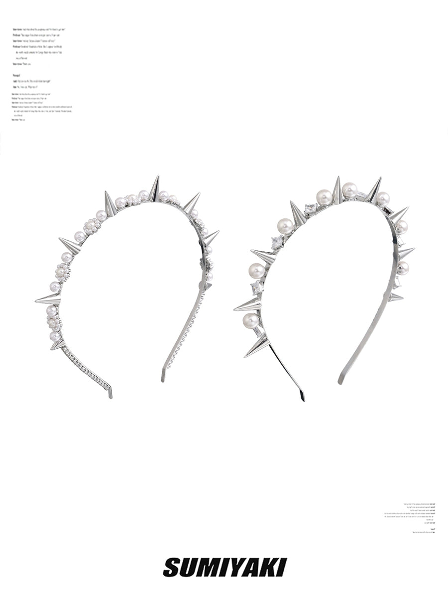 刚柔并济!SUMIYAKI 在逃公主珍珠铆钉发箍朋克学院风小众发饰女