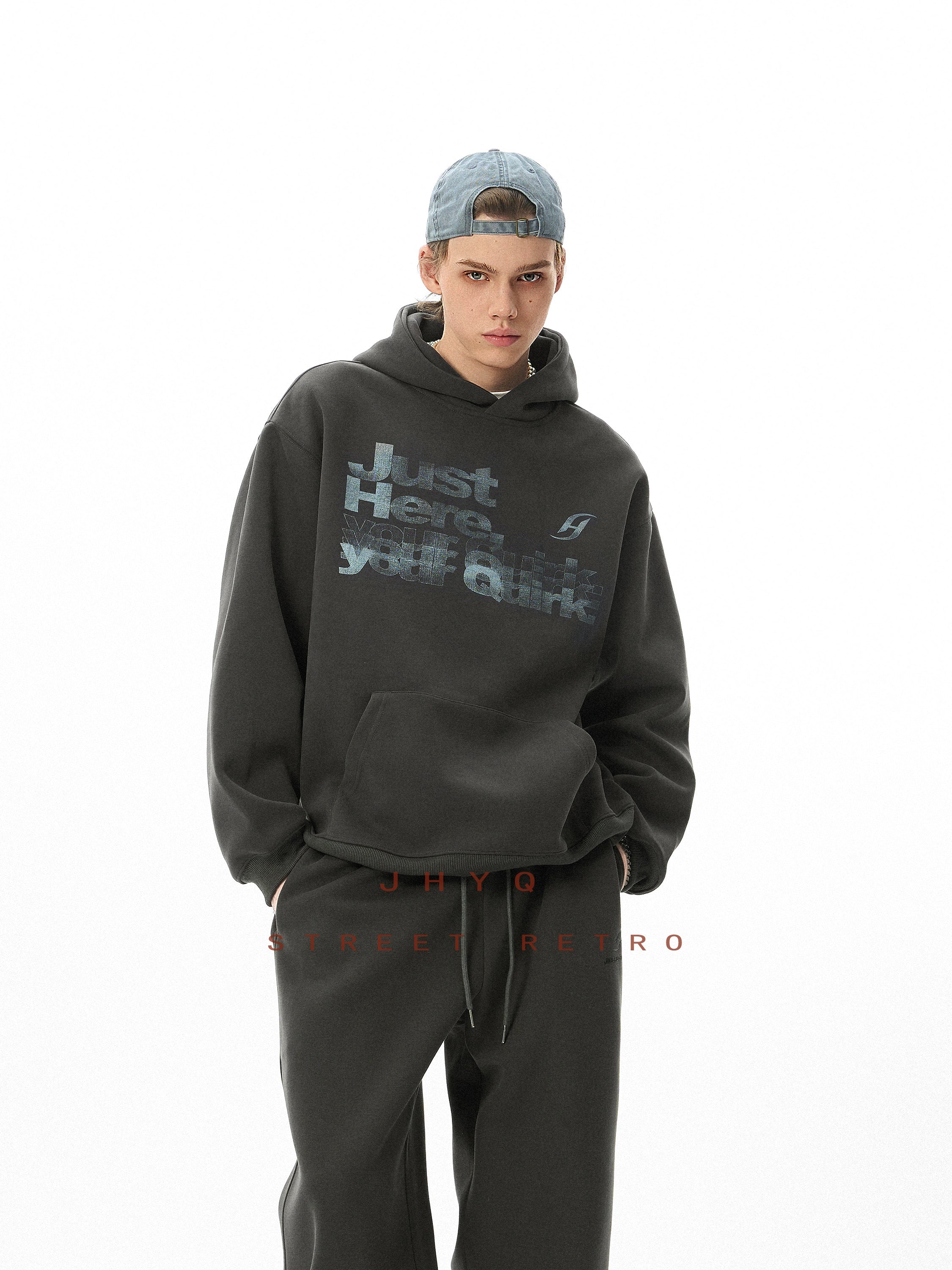 【就在这里,你的怪癖】JHYQ印花创意连帽卫衣男宽松情侣帽衫外套