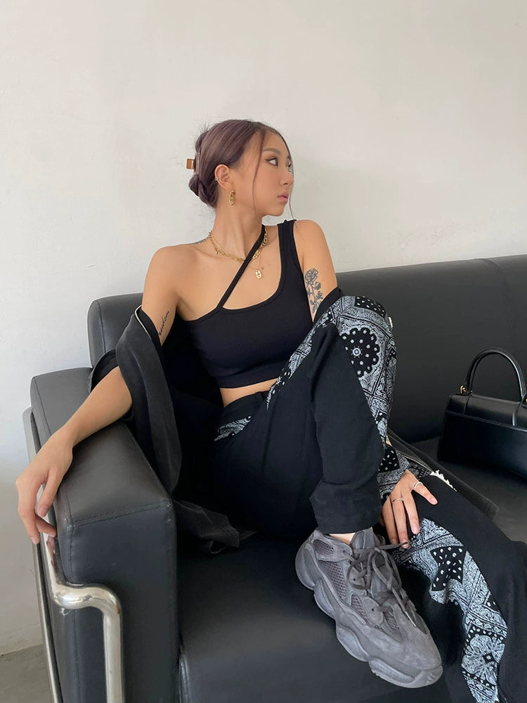 野生zero吊带背心女夏季美式辣妹抹胸内搭设计感斜肩外穿短款上衣