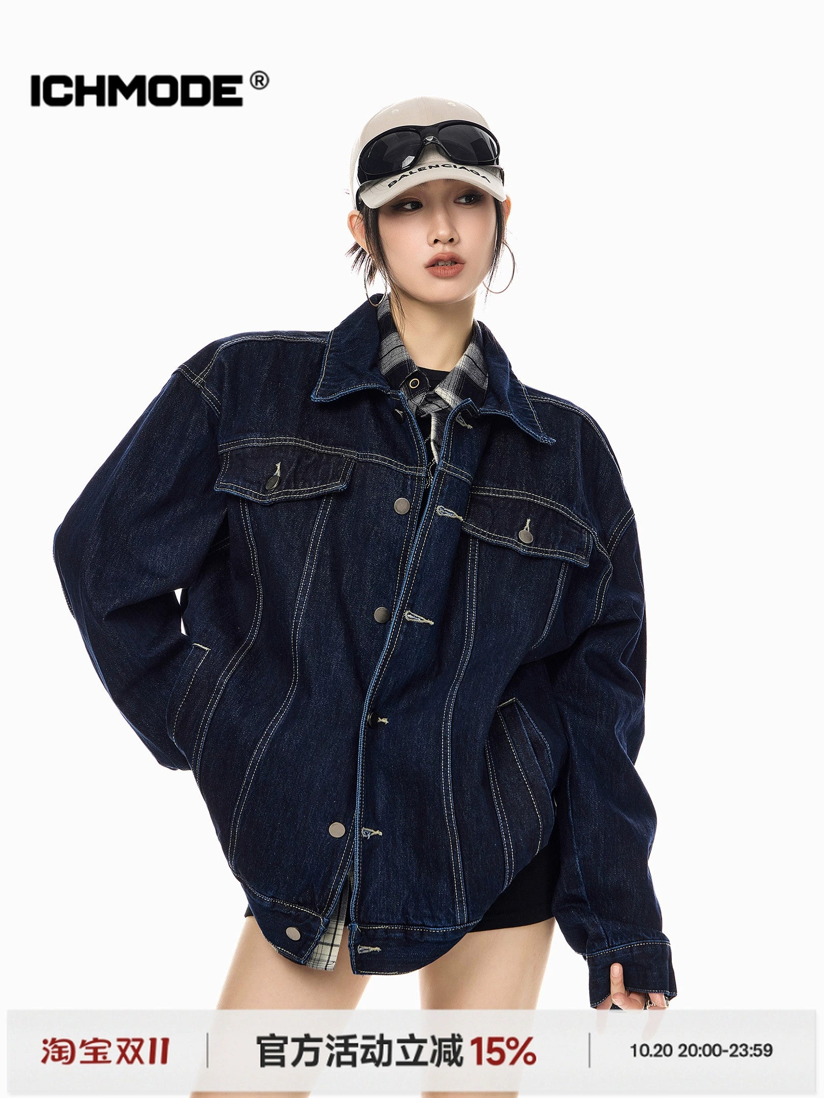 ICH MODE 美式复古工装牛仔外套女秋冬2025新款宽松休闲夹克上衣