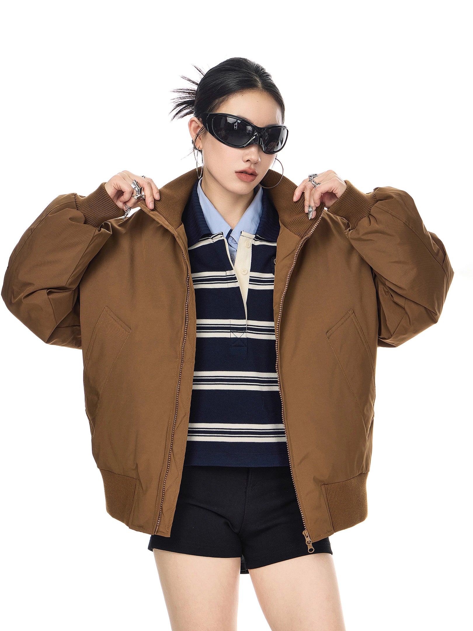 ICH MODE 90白鸭绒美式立领黑色轻薄羽绒服女冬季保暖宽松外套