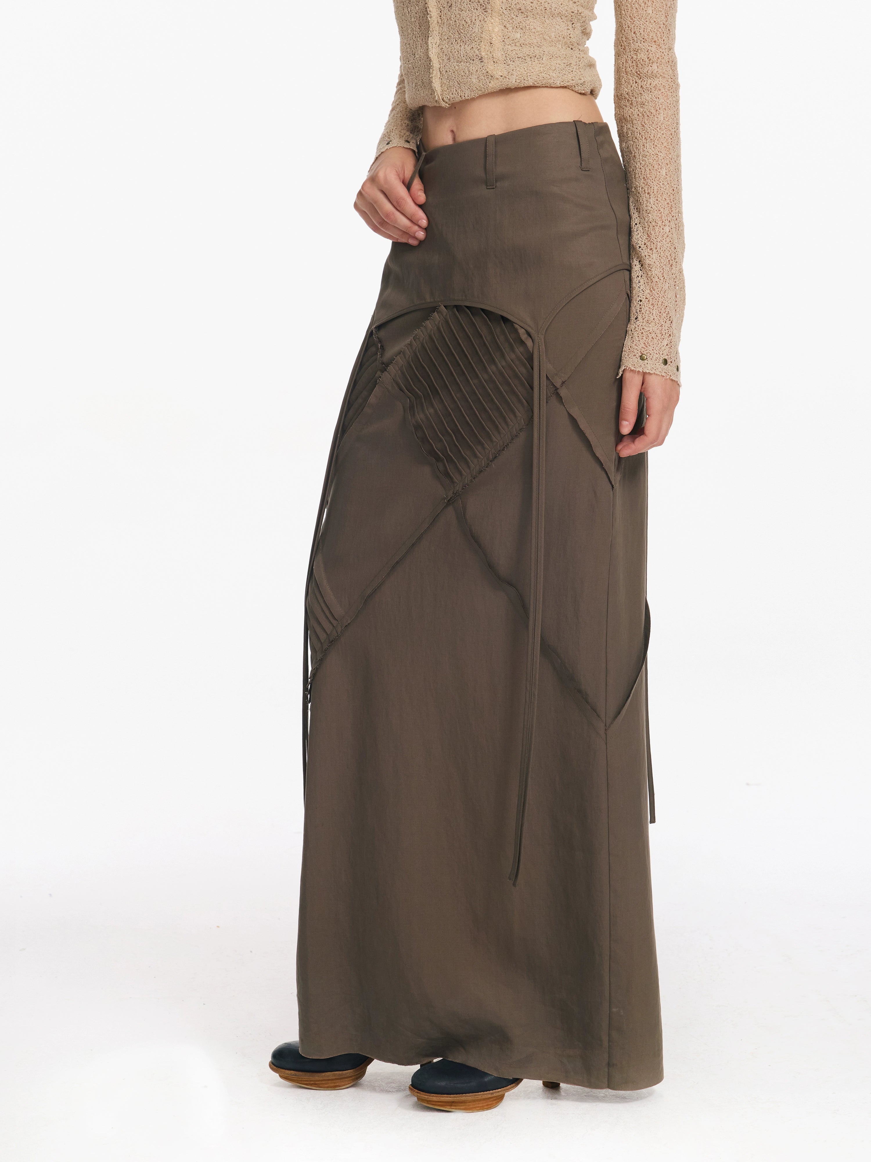 2th Desire 复古菱形格打条绑带长款直筒显瘦设计感低腰半身裙女