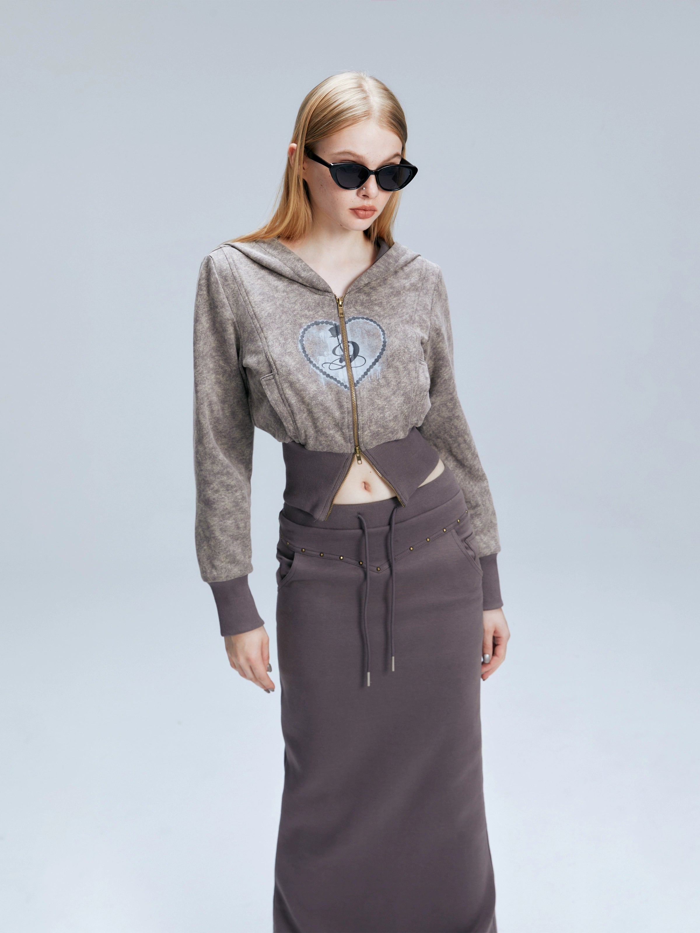 2th Desire原创印花修身街头短款卫衣开衫女长袖辣妹连帽拉链上衣