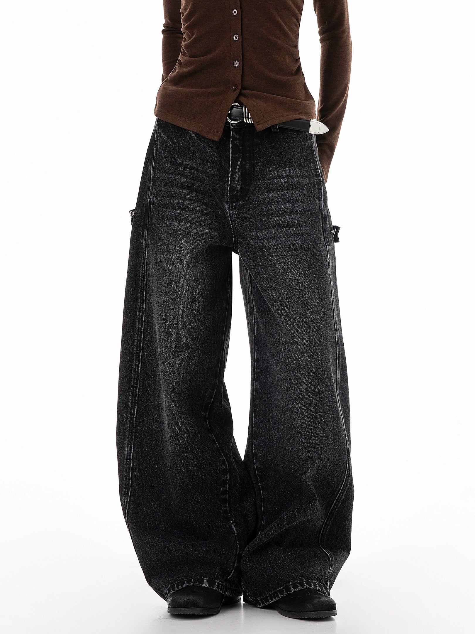 ICH MODE 美式复古水洗牛仔裤女秋冬新款宽松阔腿裤休闲裤直筒裤