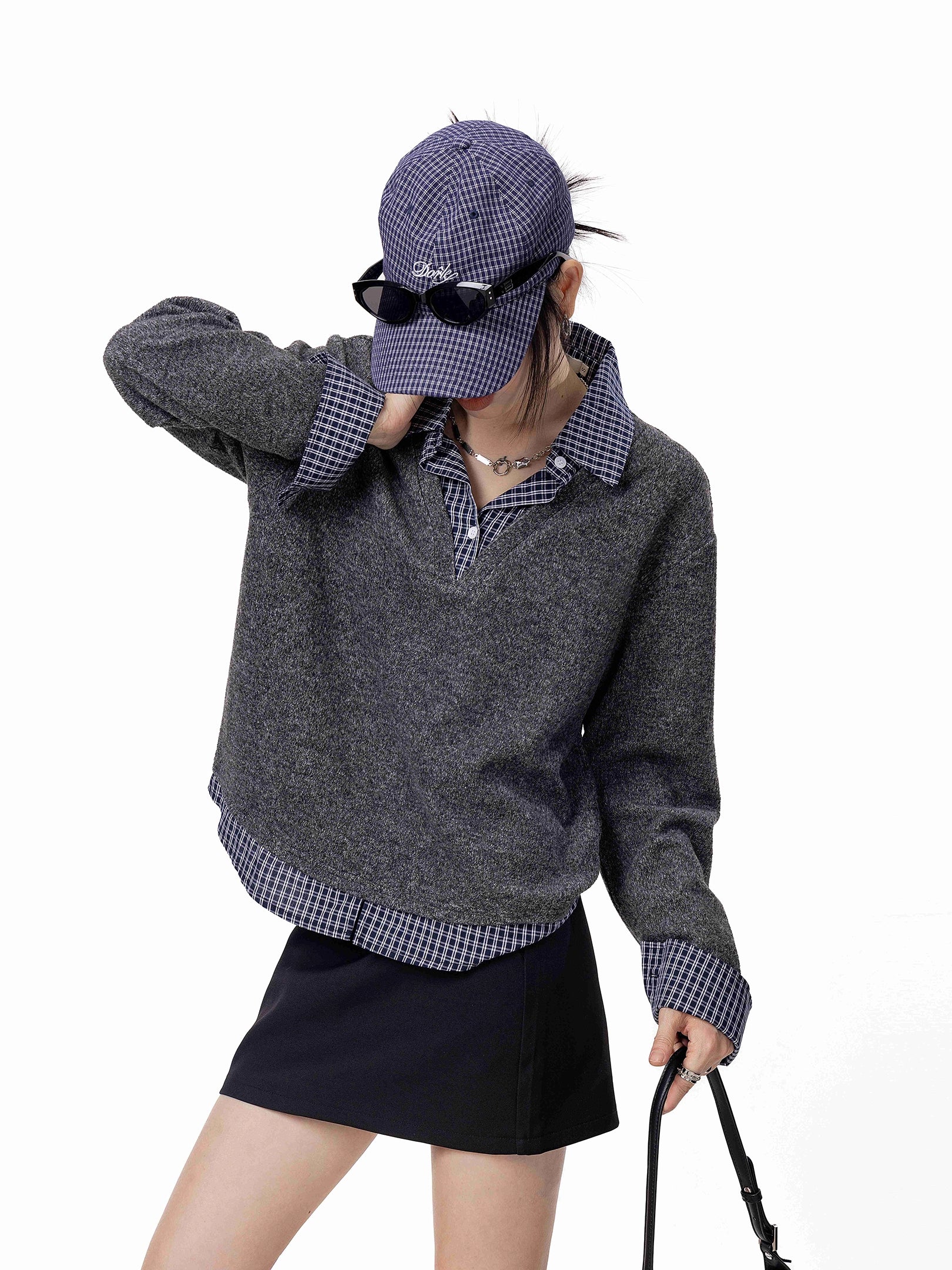 ICH MODE 美式假两件毛针织衫女2025秋冬新款POLO衫毛衣休闲上衣