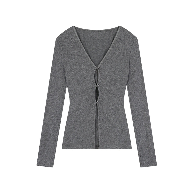 野生zerocircle 灰黑红色镂空针织衫女春辣妹小众修身v领长袖上衣