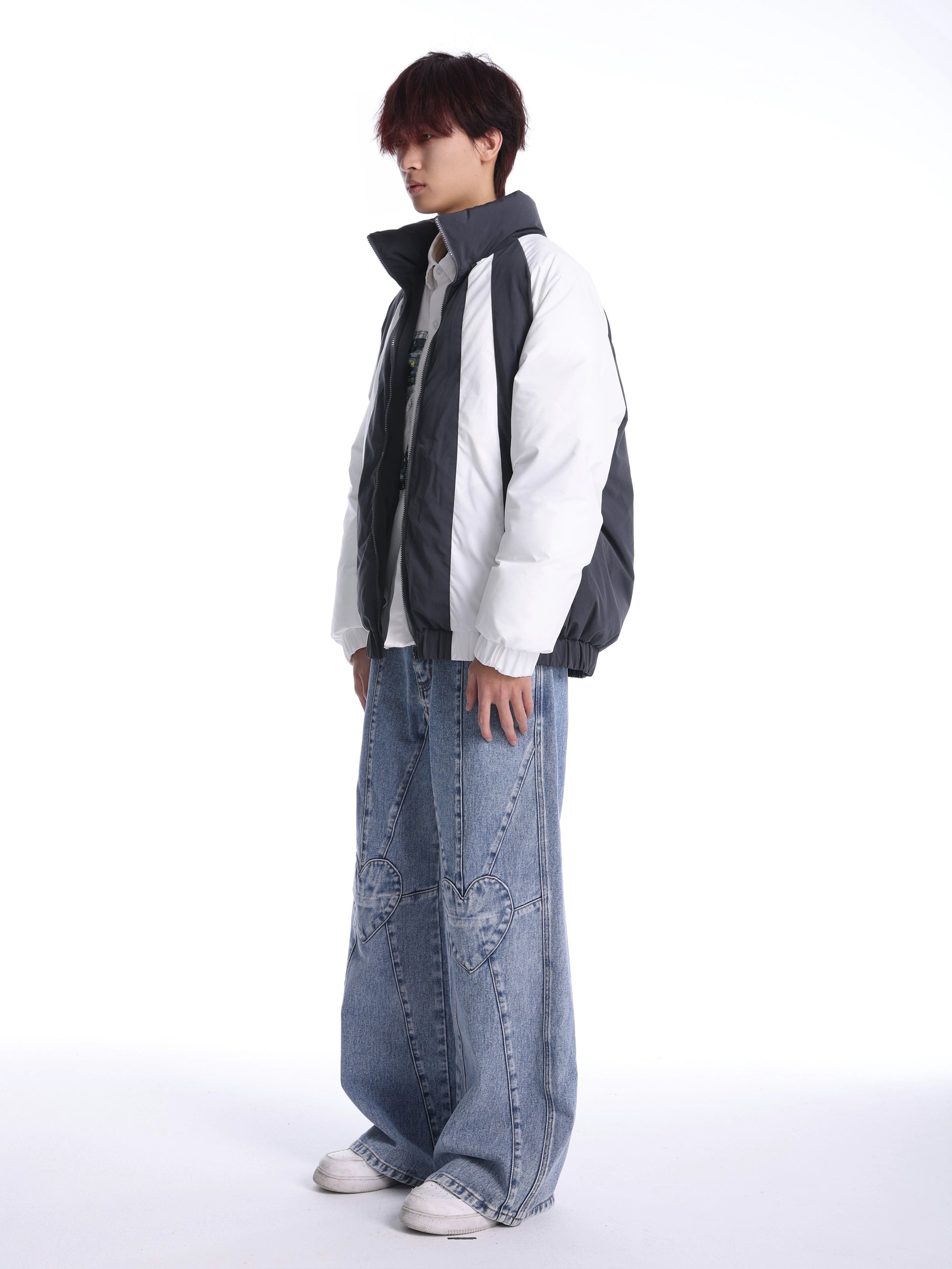 eeeeArtmonster拼接立领原创棉服秋冬潮牌复古宽松暗纹休闲外套