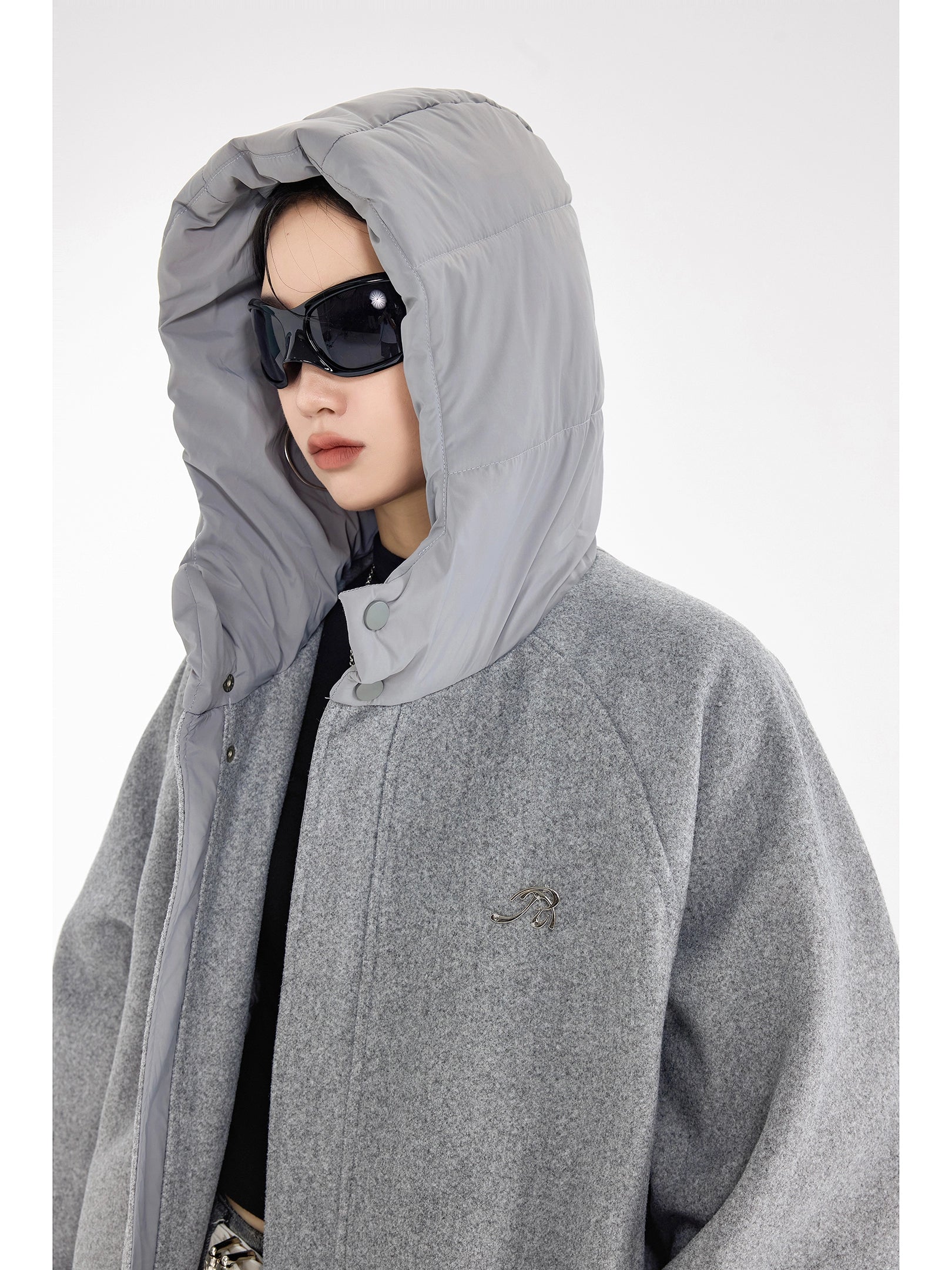 ICH MODE 美式复古拼接连帽棉服女新款冬季宽松保暖棉衣开衫外套