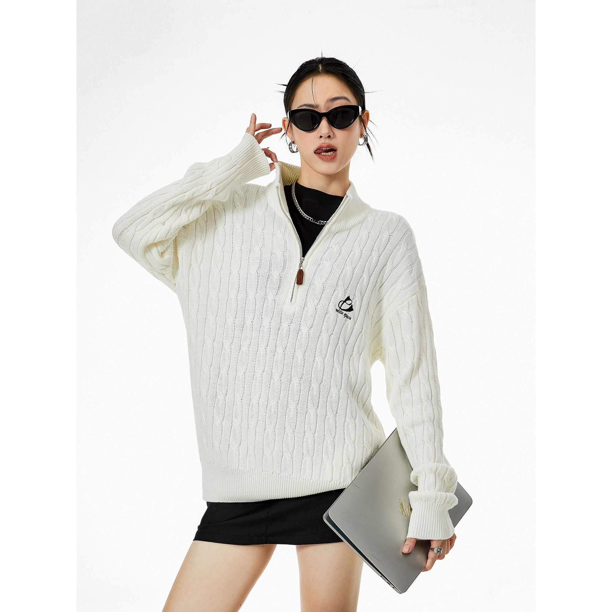 ICH MODE 美式复古半高领毛衣女秋冬季慵懒风软糯针织杉外套新款