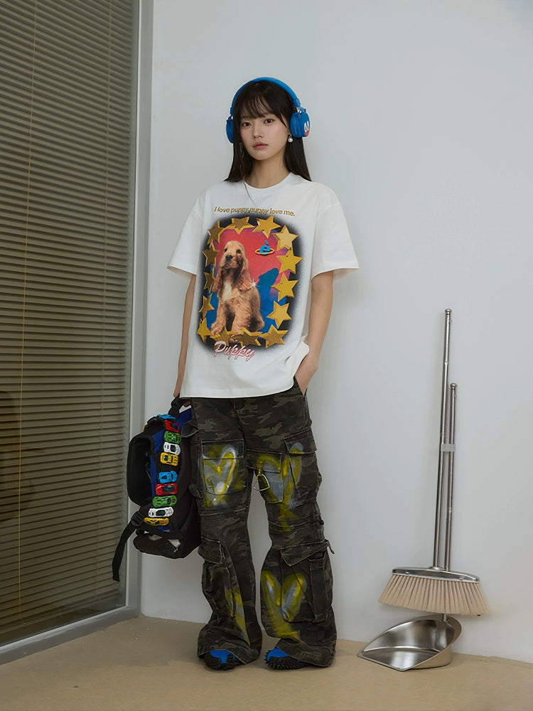 “金星美卡”|eeee原创美式复古趣味美卡犬短袖小众设计感T恤夏