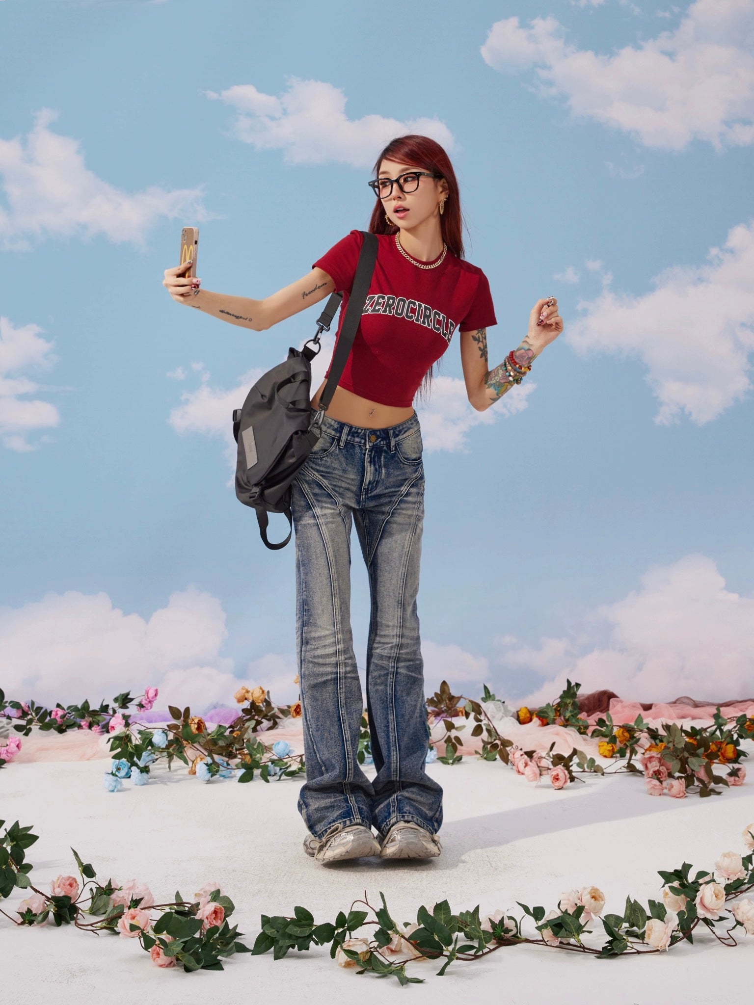 野生zerocircle军绿棕色短袖t恤女夏abg辣妹修身显瘦正肩短款上衣