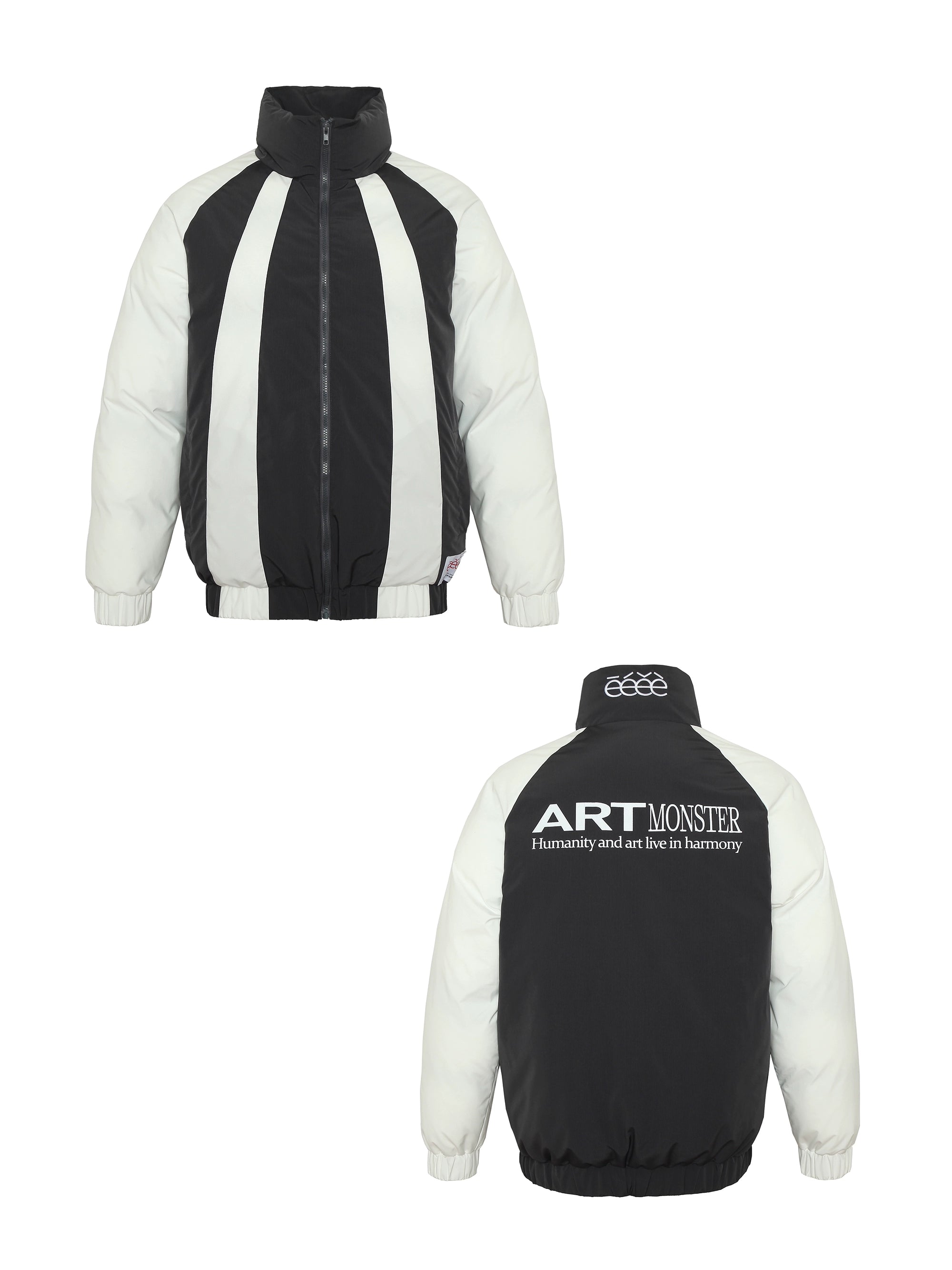 eeeeArtmonster拼接立领原创棉服秋冬潮牌复古宽松暗纹休闲外套