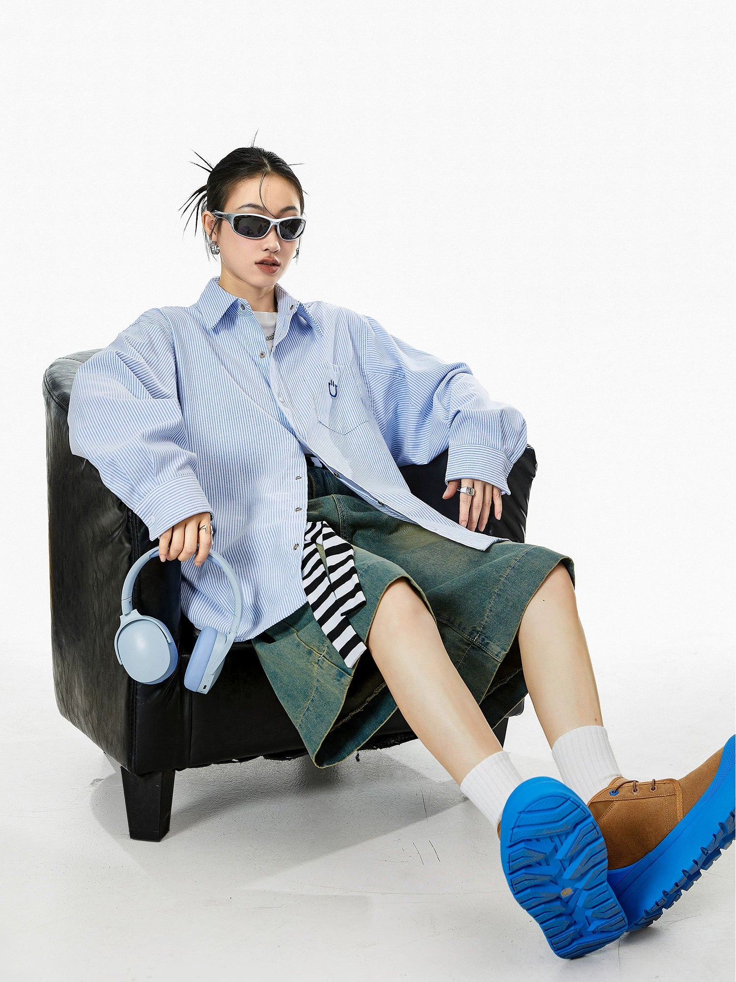 ICH MODE 美式复古条纹衬衫女秋2025新款宽松流行衬衣外套上衣