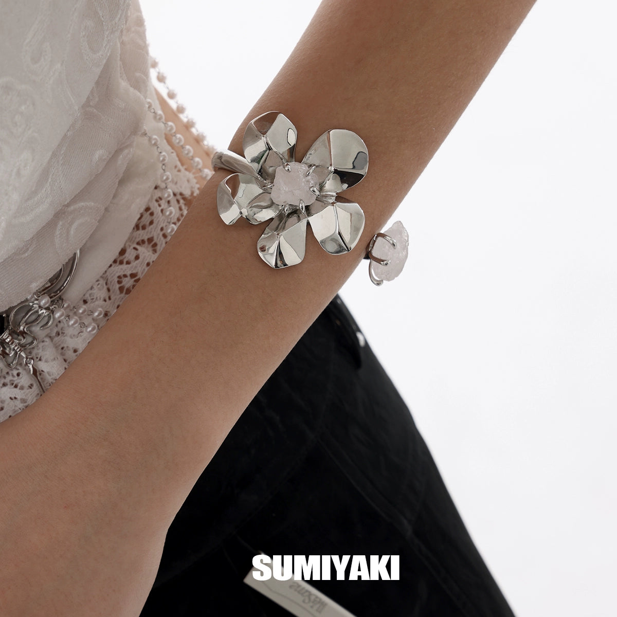 未来少女风!SUMIYAKI 冰种水晶花手镯 灵动又可爱 小众设计手环