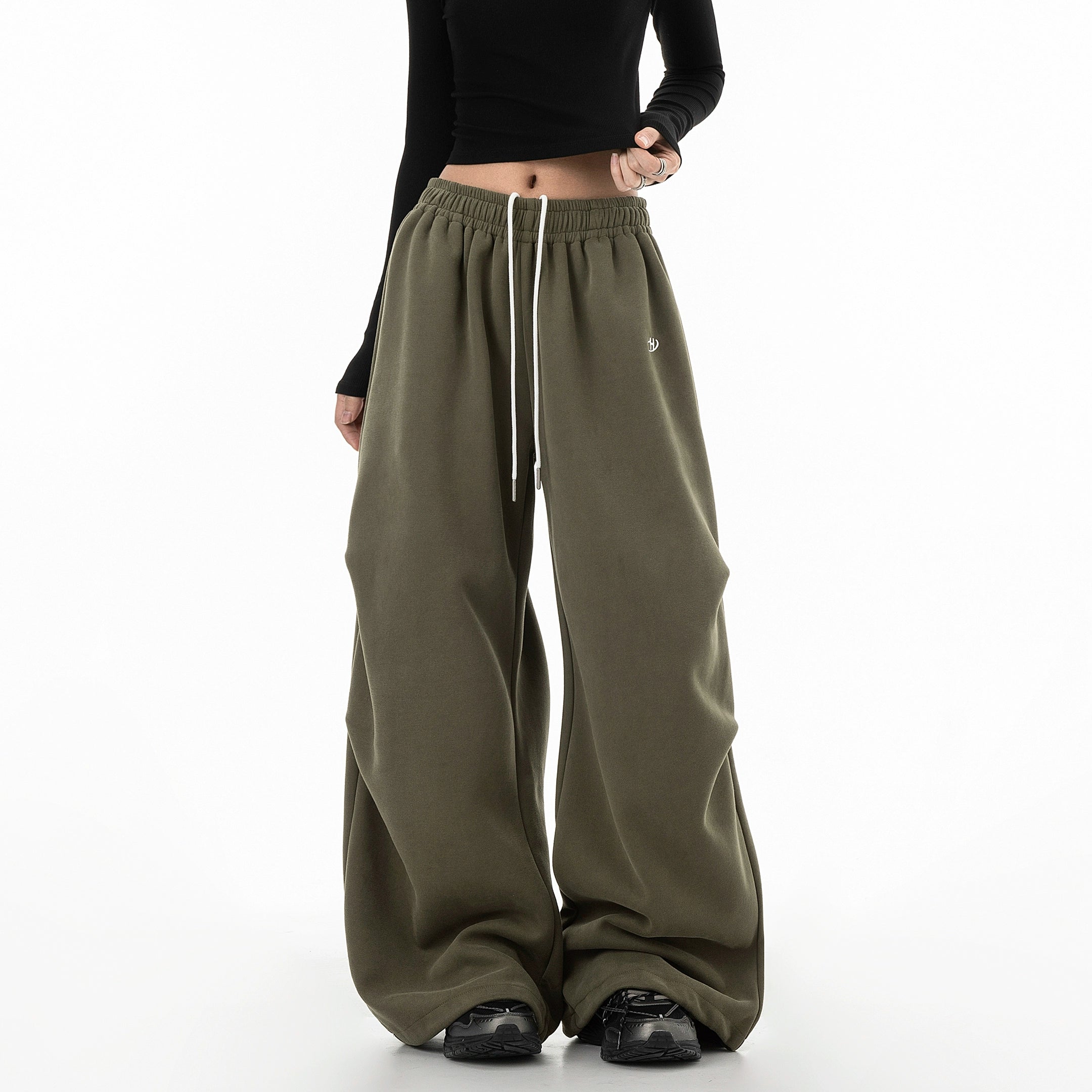 ICH MODE 美式复古伞兵休闲裤女宽松抽绳运动裤工装裤直筒阔腿裤