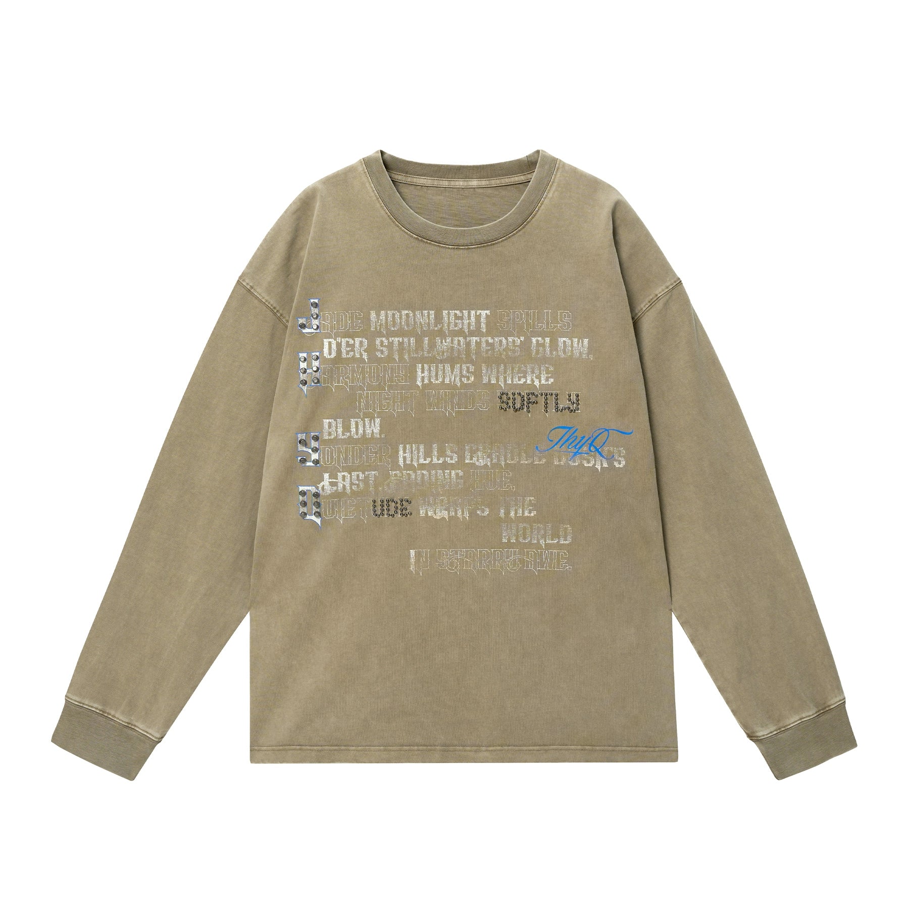 水洗系列丨JHYQ美式字母钉珠320g重磅满印长袖T恤男潮流复古卫衣