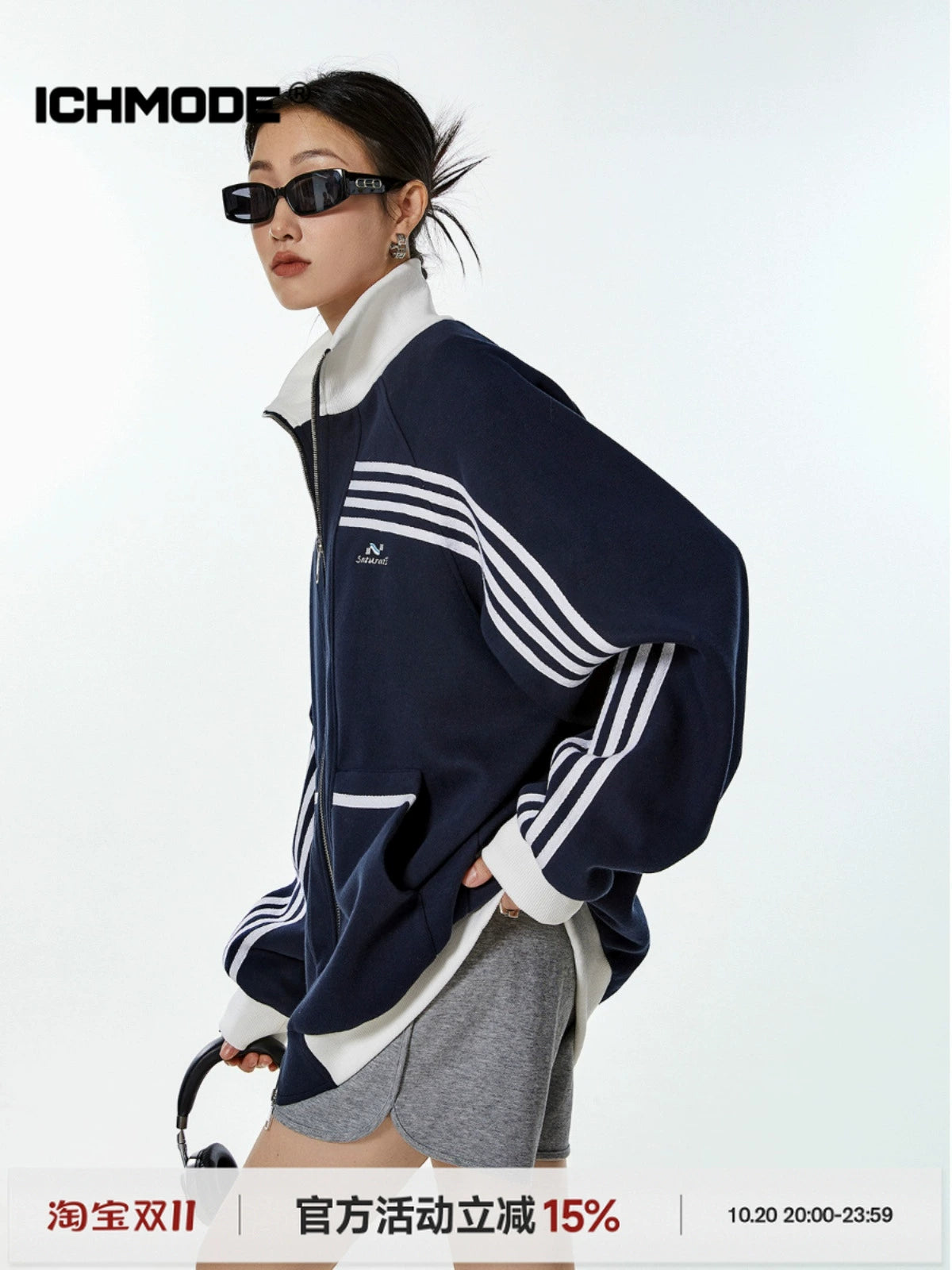 ICH MODE 美式复古休闲运动外套女秋冬宽松薄款开衫上衣2025新款