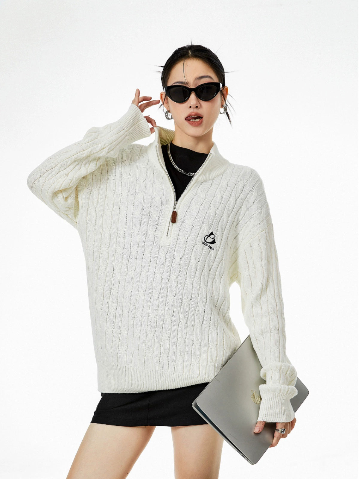 ICH MODE 美式复古半高领毛衣女秋冬季慵懒风软糯针织杉外套新款