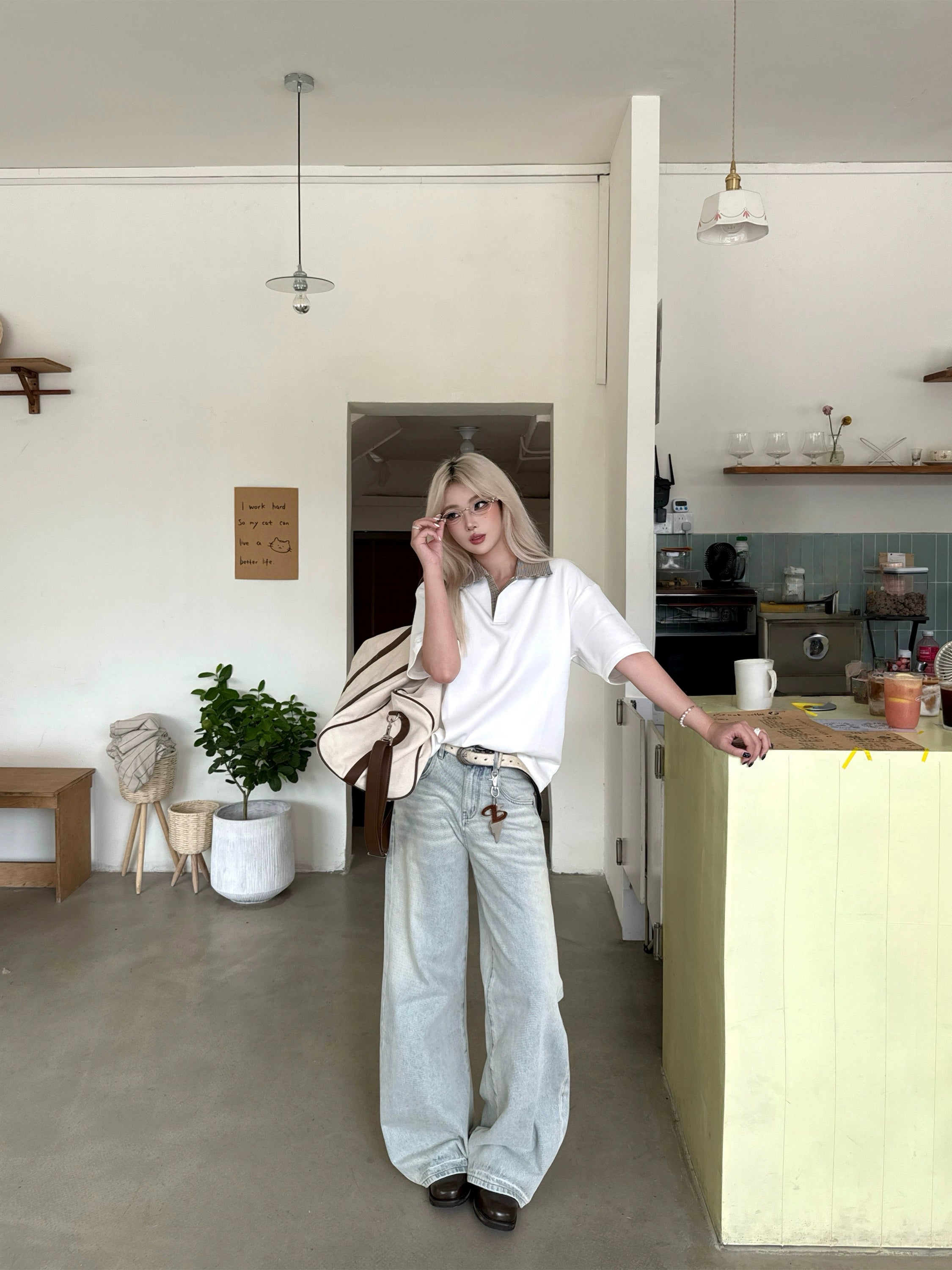 奶油白浅蓝A字型直筒牛仔裤日常通勤休闲百搭TERRAINCOGNITA25AW