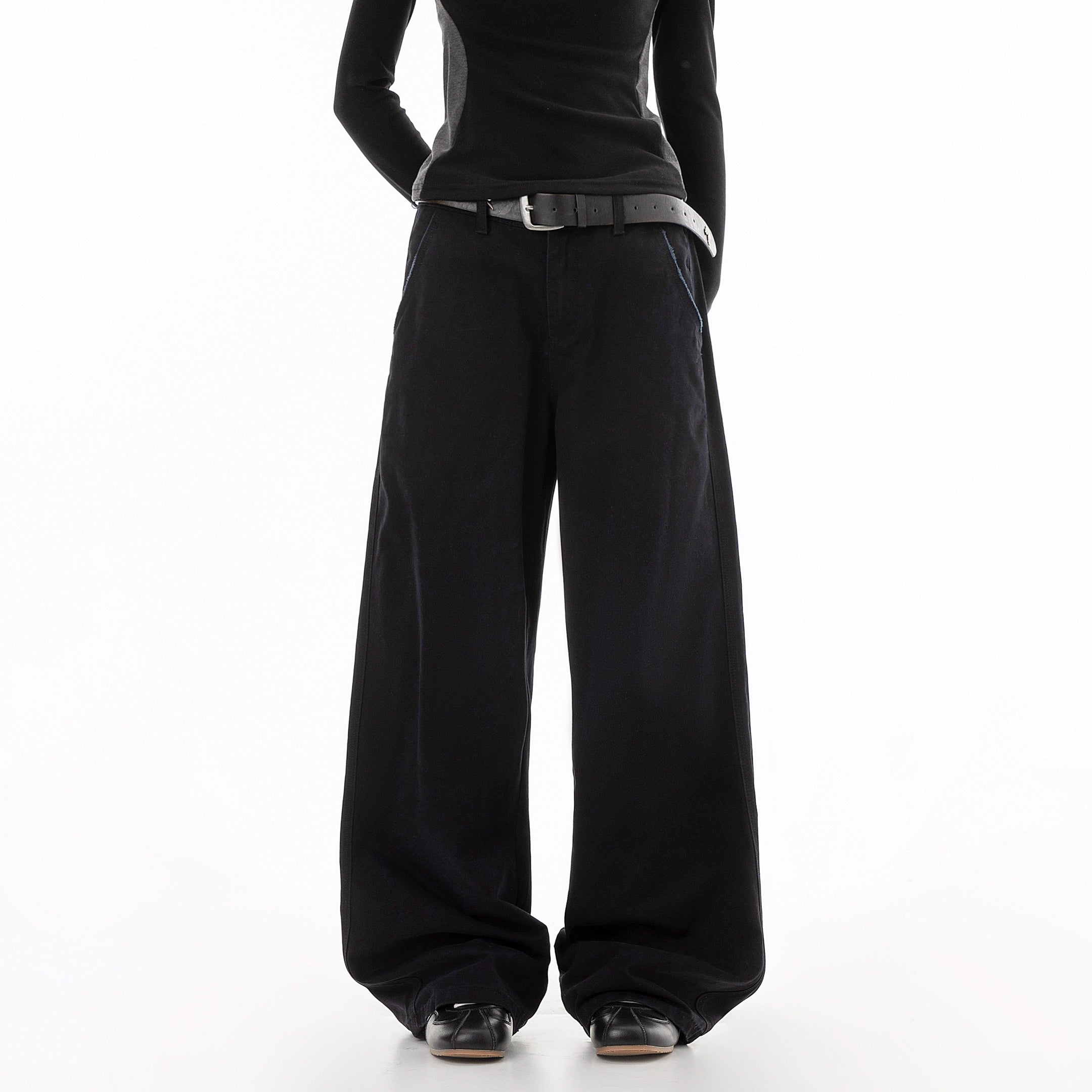 ICH MODE 美式复古水洗直筒裤女秋冬宽松阔腿裤工装休闲裤牛仔裤