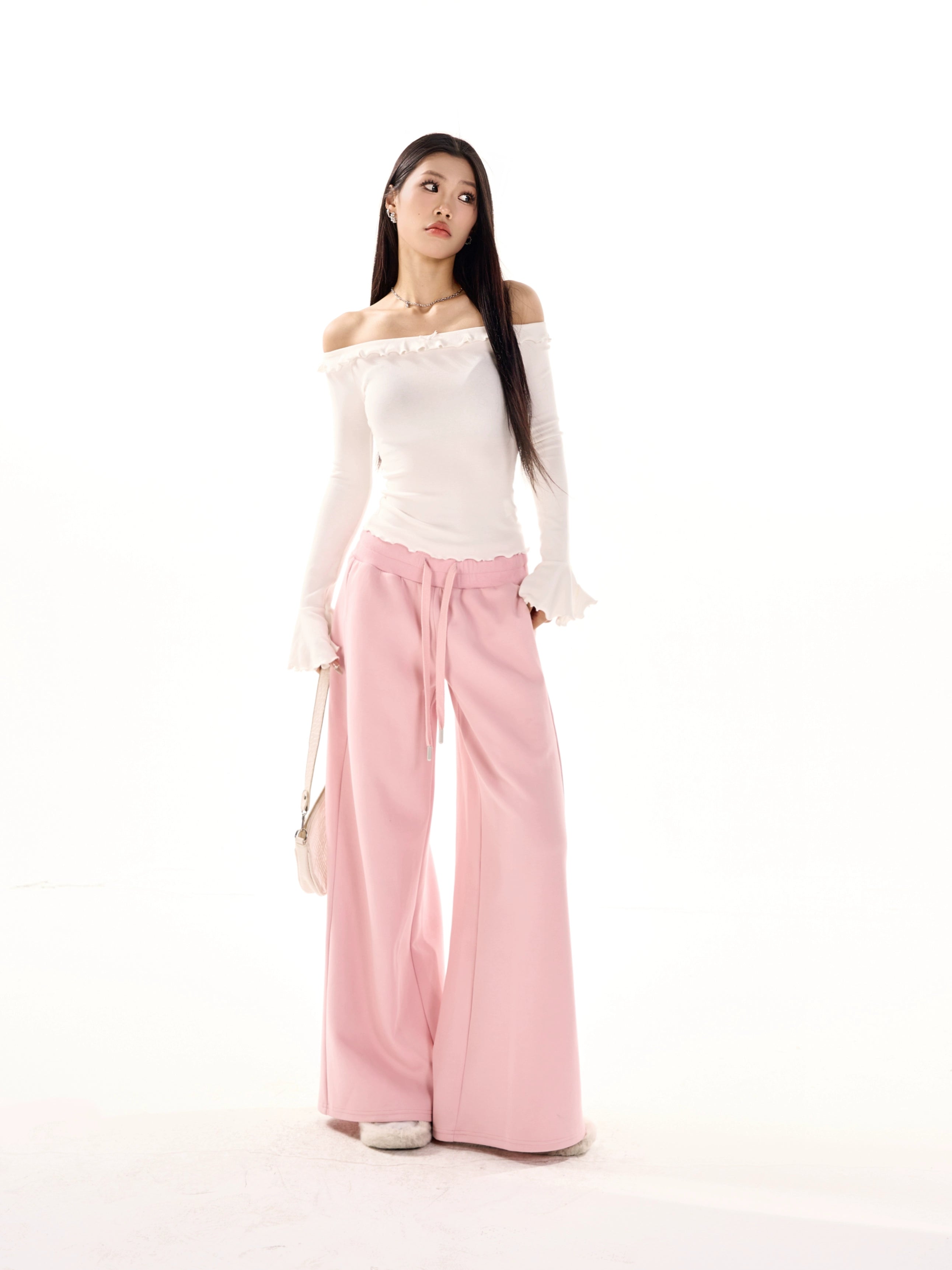 野生zerocircle黑灰粉色阔腿卫裤女春季低腰宽松显瘦休闲直筒裤子