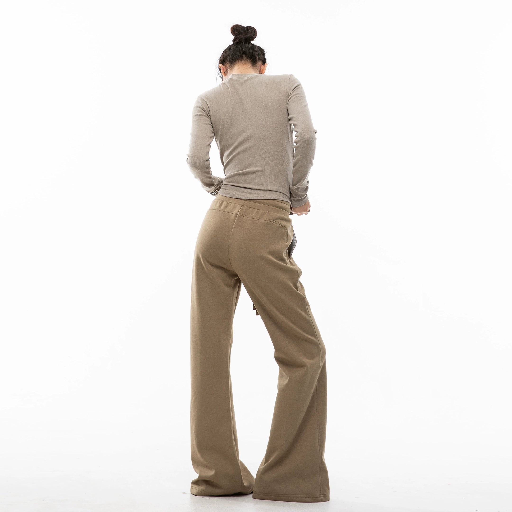 ICH MODE 美式复古微喇休闲裤女抽绳运动裤宽松直筒裤阔腿裤卫裤